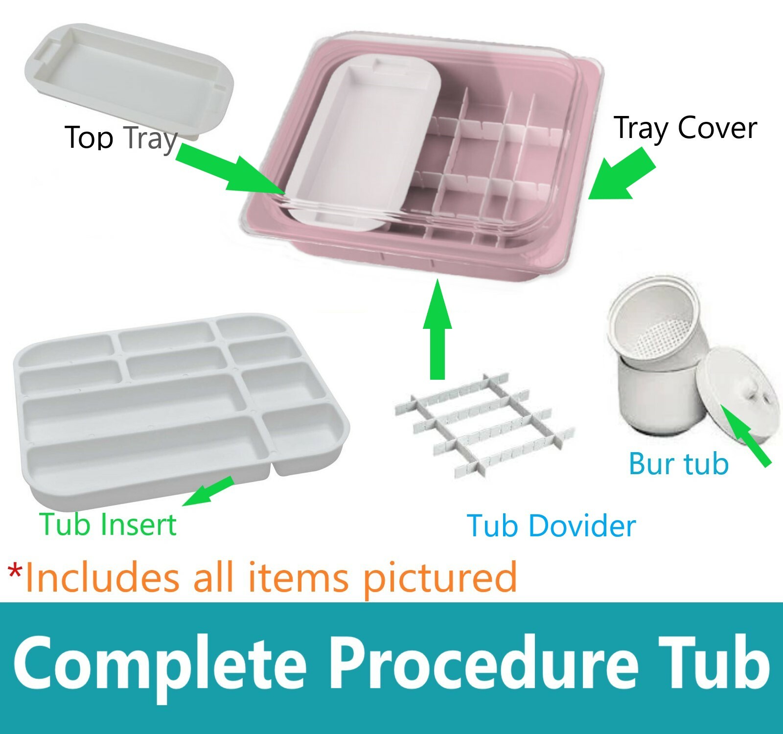 Dental Procedure Tub Insert Tray Mini Tray Divider Tub Cover – Complete Tub Set