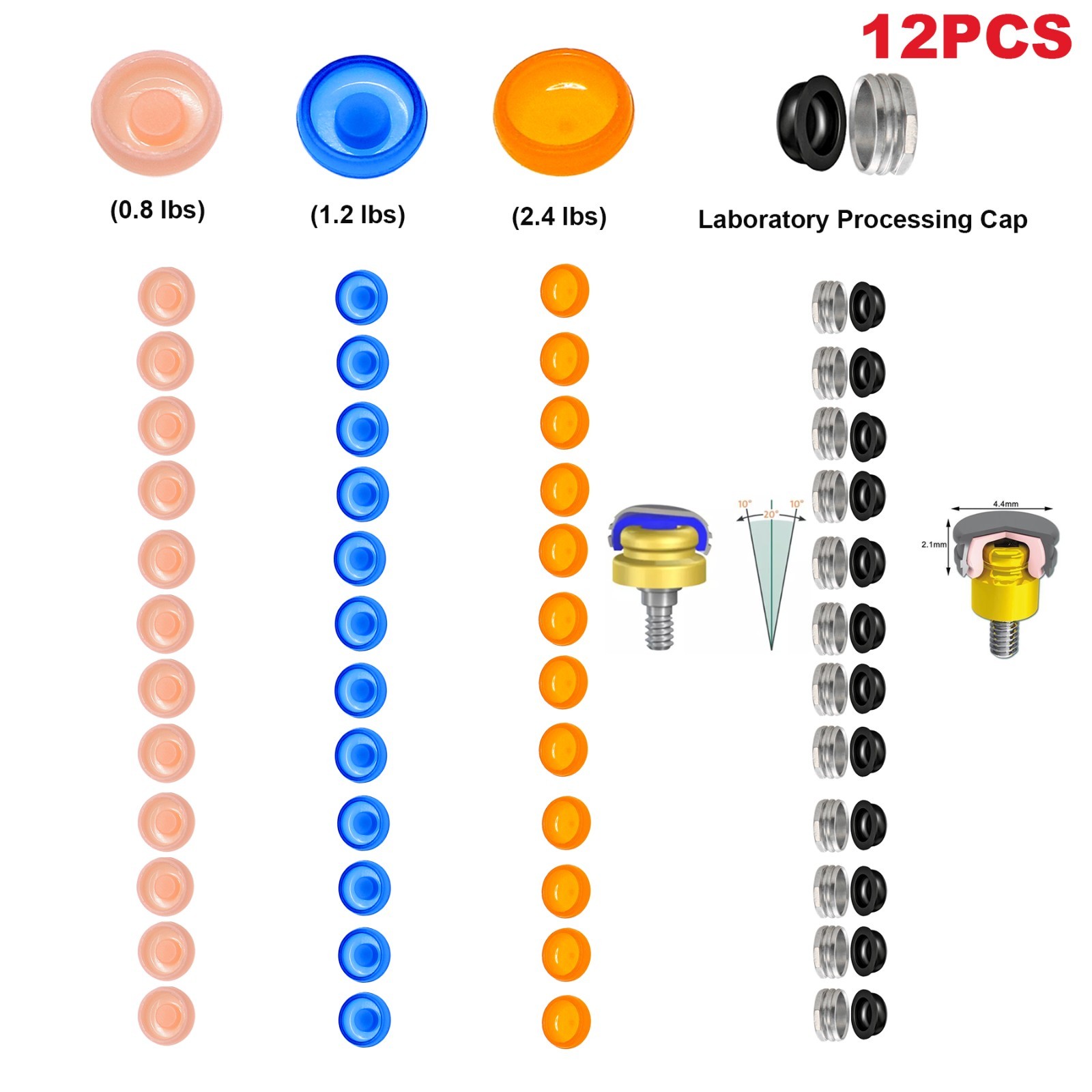 US Dental Locator Overdenture Retention Caps Kit – PEEK Male Inserts & Lab Caps