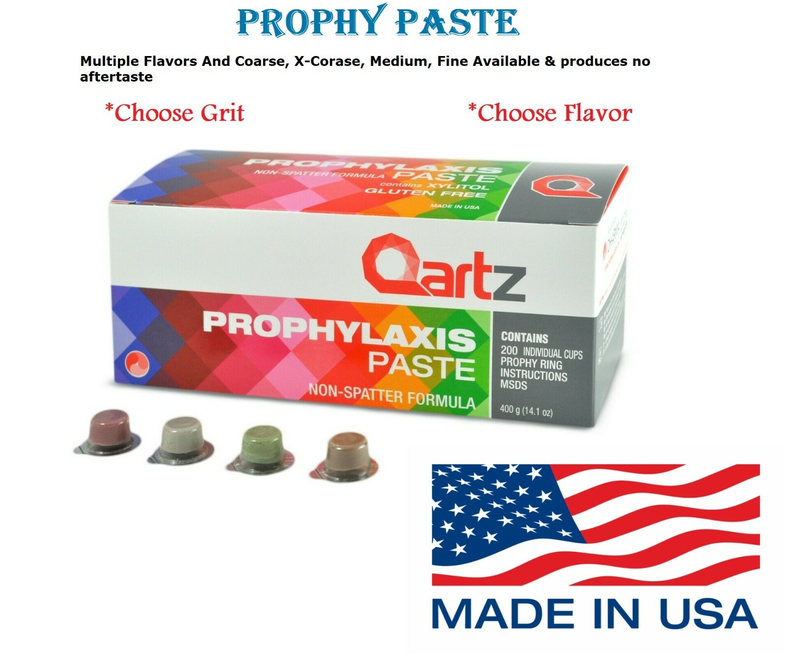 Quartz Prophy Paste Non-Splatter Formula w/ Xylitol (200 cups/ Box)