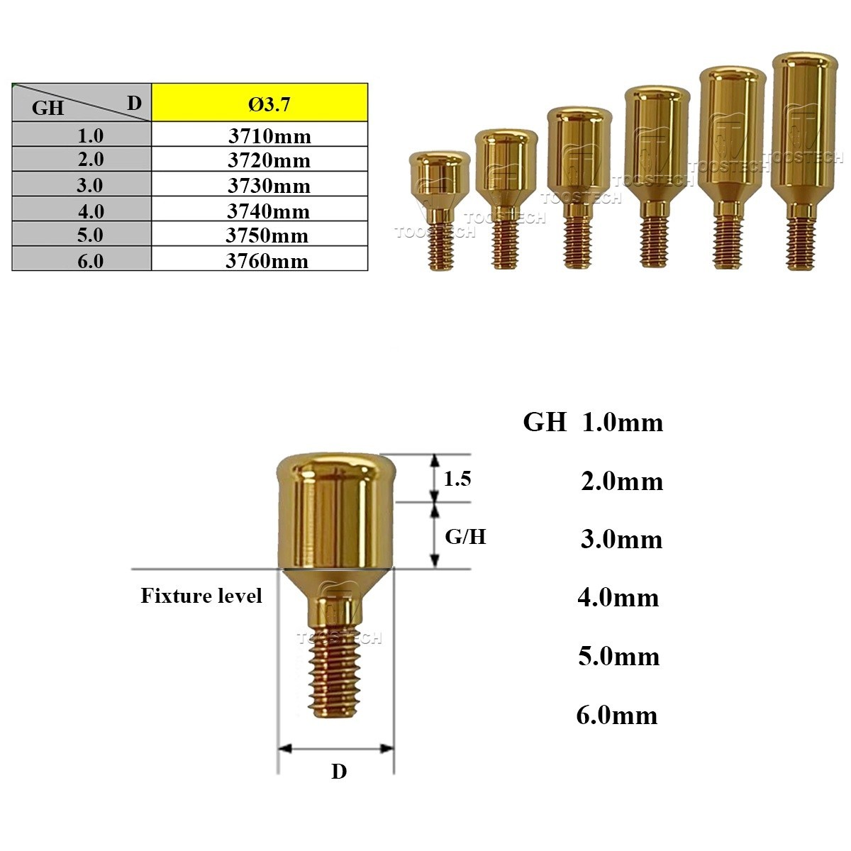 Dental Locator Abutment Male Cap kit fits to Alpha-bio platform SP GH1-6mm