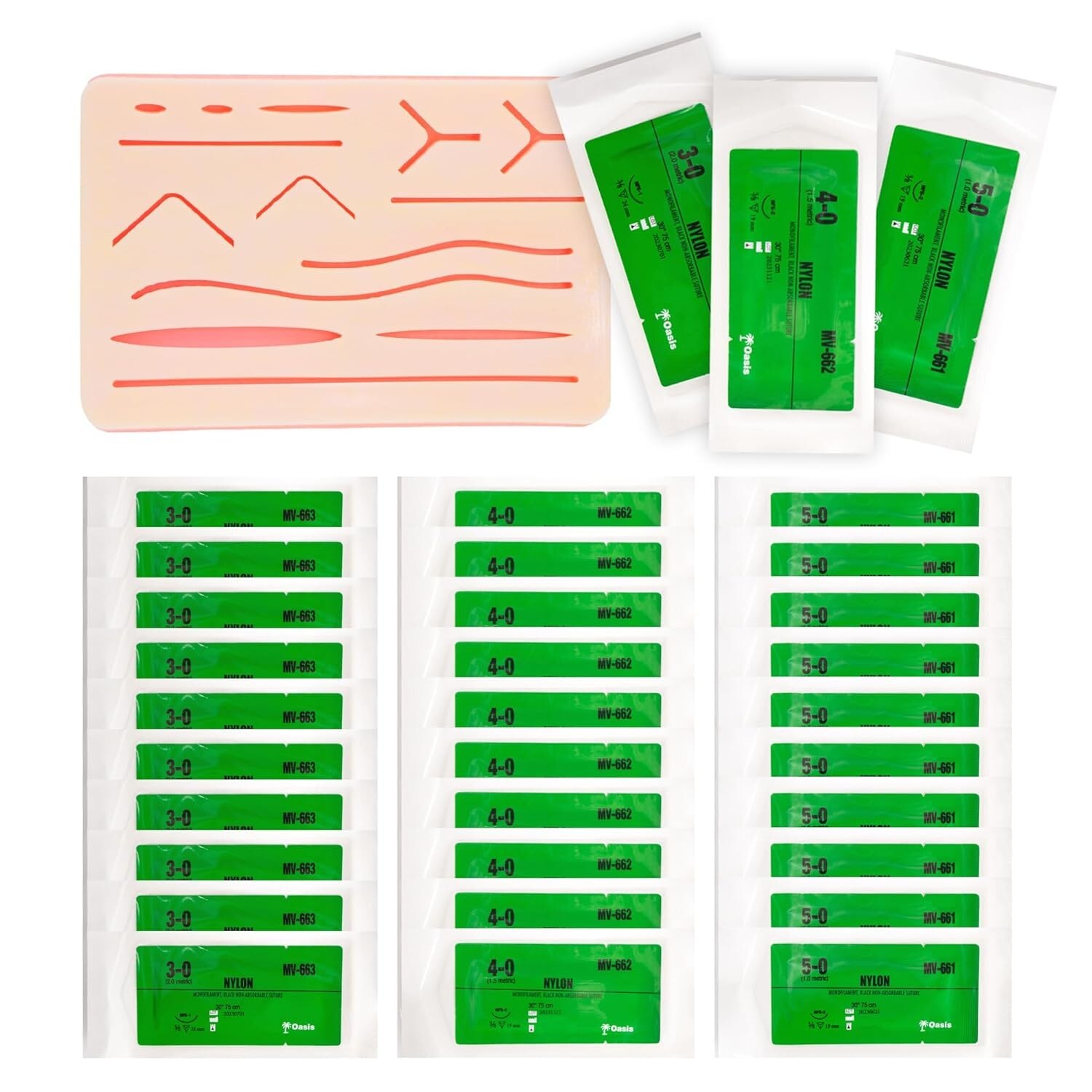 Suture Kit for Training & Practice (30 Nylon Sutures)