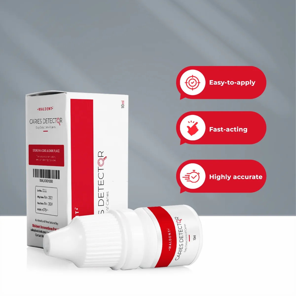 Waldent Caries Detector Efficient caries disclosing agent Pack of 4 x 10ml Bot