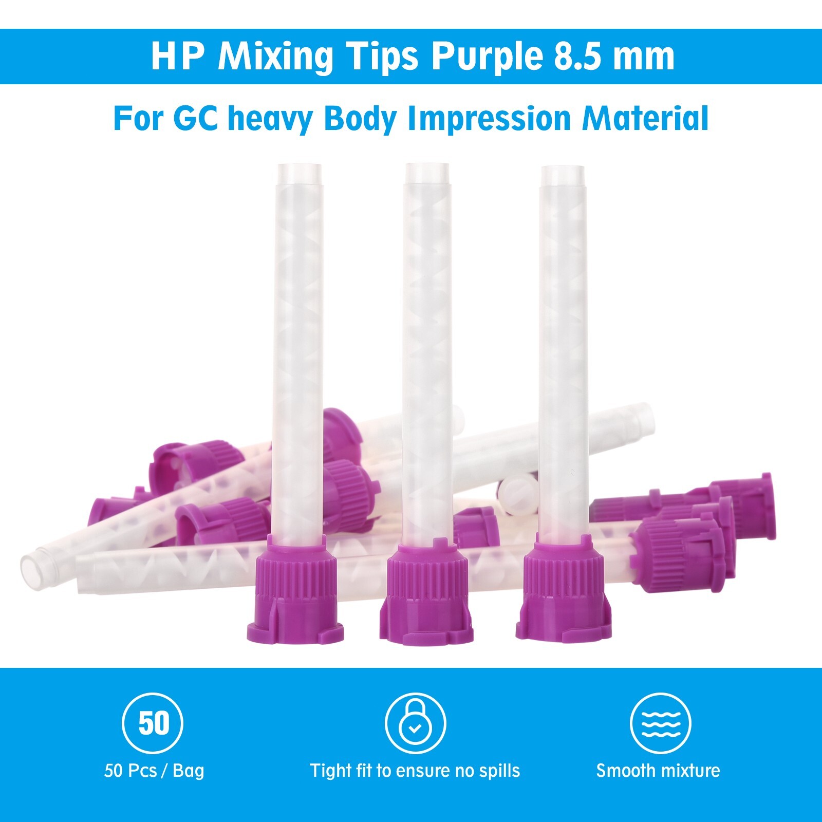 100 Dental Mixing Tips Impression HP Tips Purple 8.5mm(1:1)