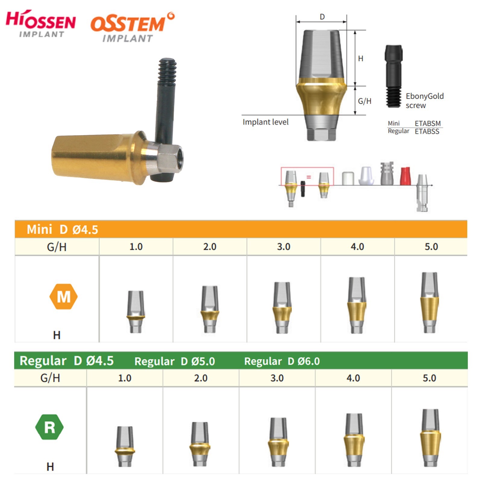 Implant Sinus Lift Temporary/Straight Transfer/Angled Abutments Fits Hiossen Oss