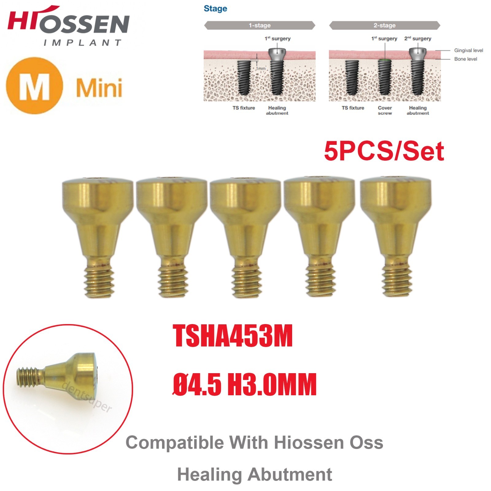 US Dental Titanium Mini Healing Abutment & Cover Screw Fits Hiossen ET Osstem TS