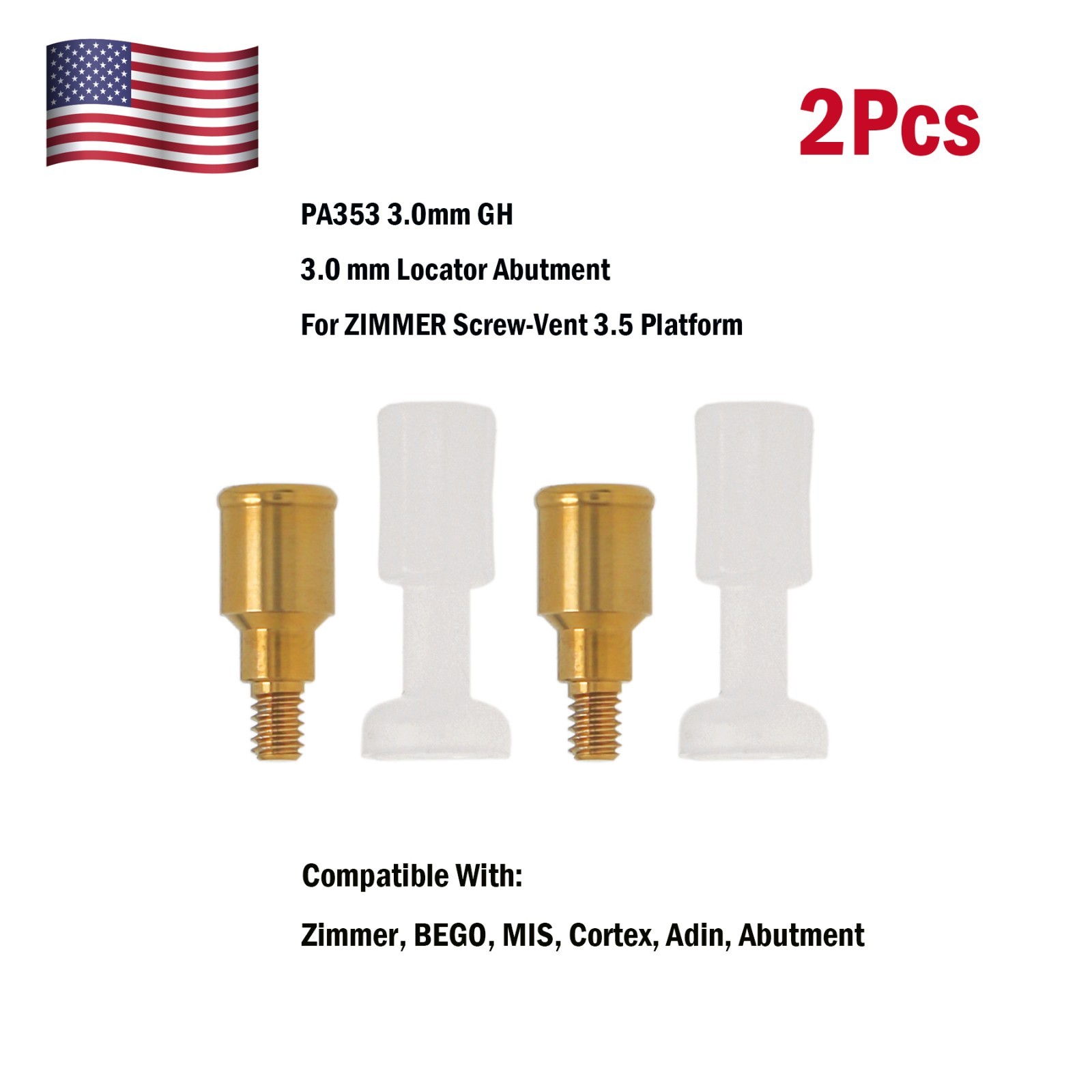 US Zimmer TSV/Mis Screw-Vent 3.0mm GH Ø3.5 Implant Overdenture Locator Abutment