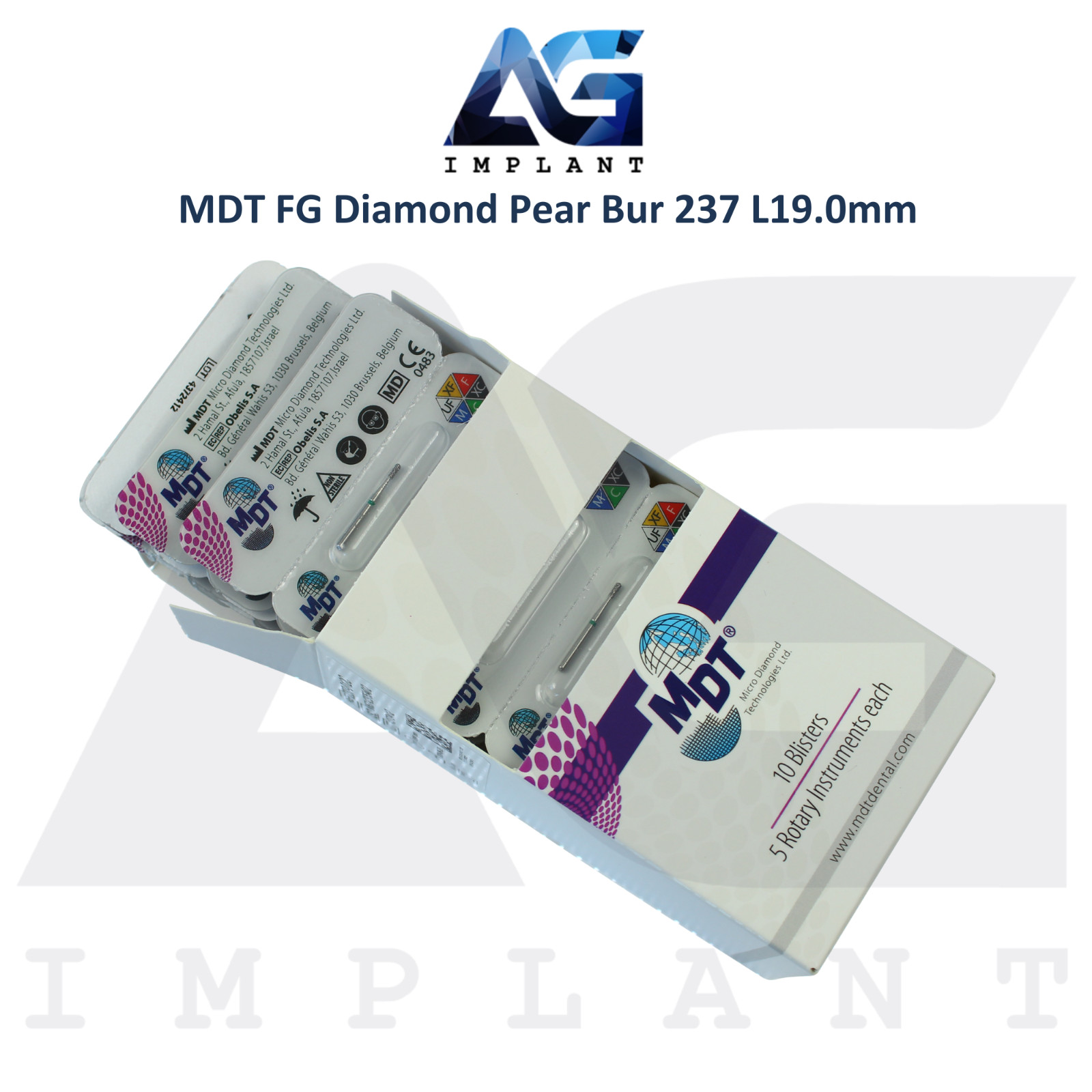 MDT Dental FG Diamond Coated Pear Bur 237 L19.0mm Creating Smooth Contours