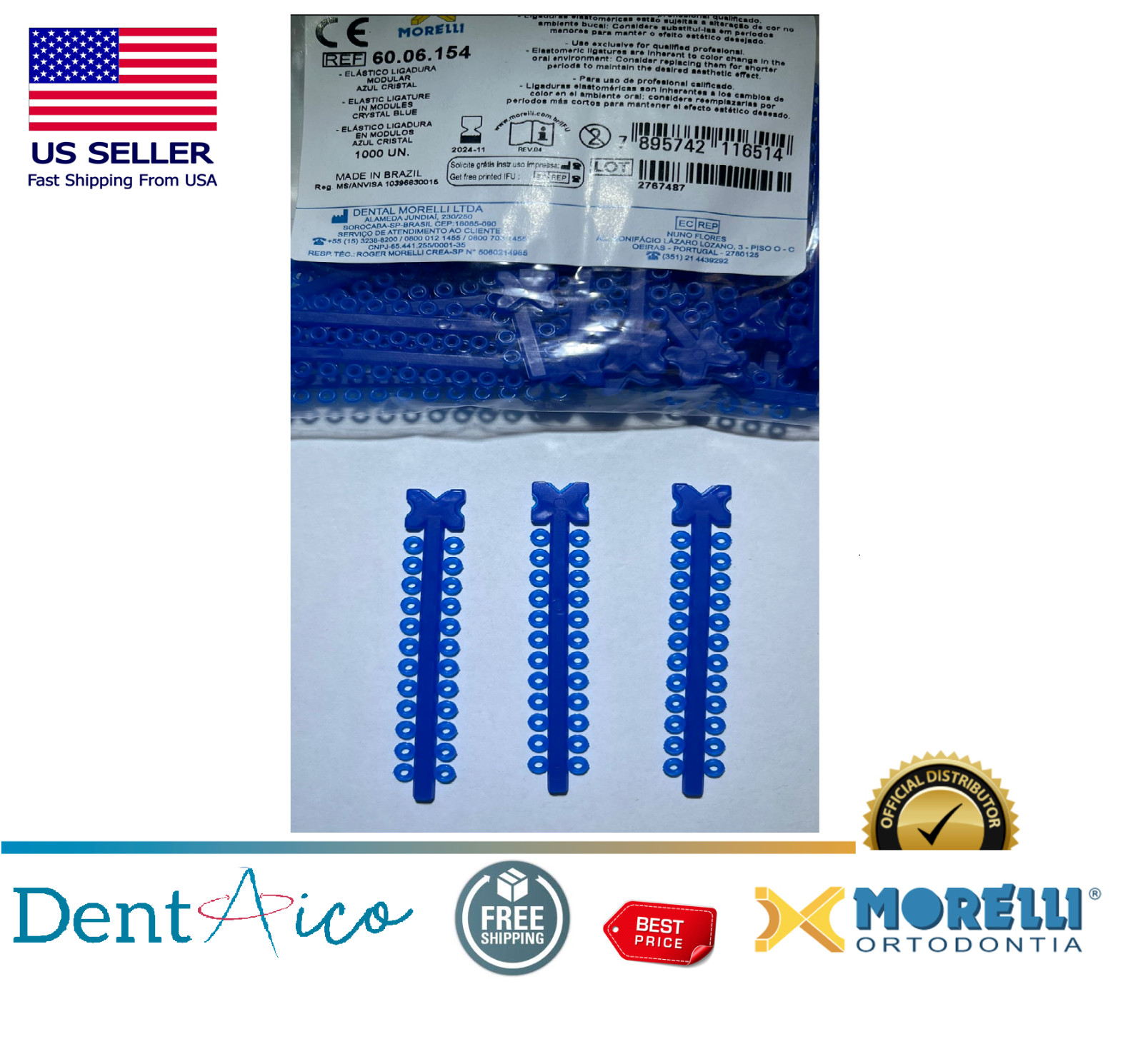Elastic Ligature in Modules Crystal Blue PAK/1.000UN MORELLI Dental Orthodonti