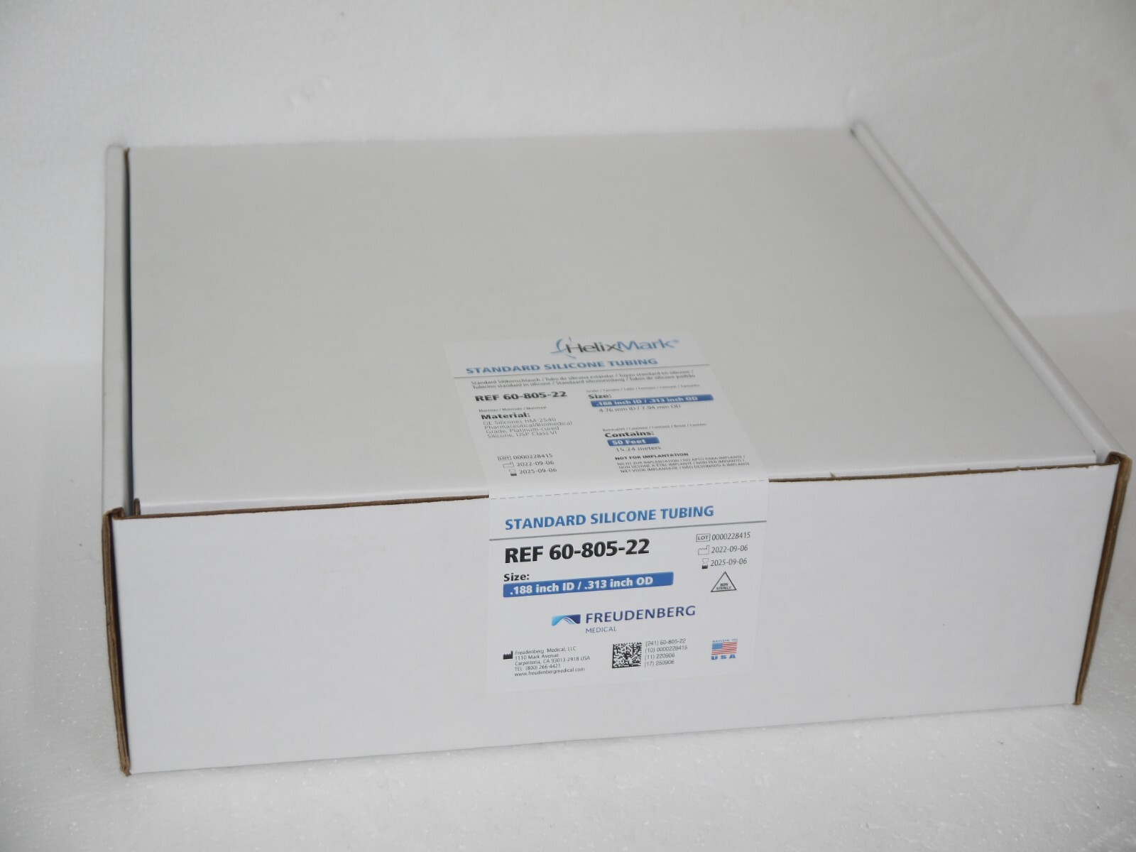 Freudenberg Medical 60-805-22 HelixMark Standard Silicone Tubing 50ft. New