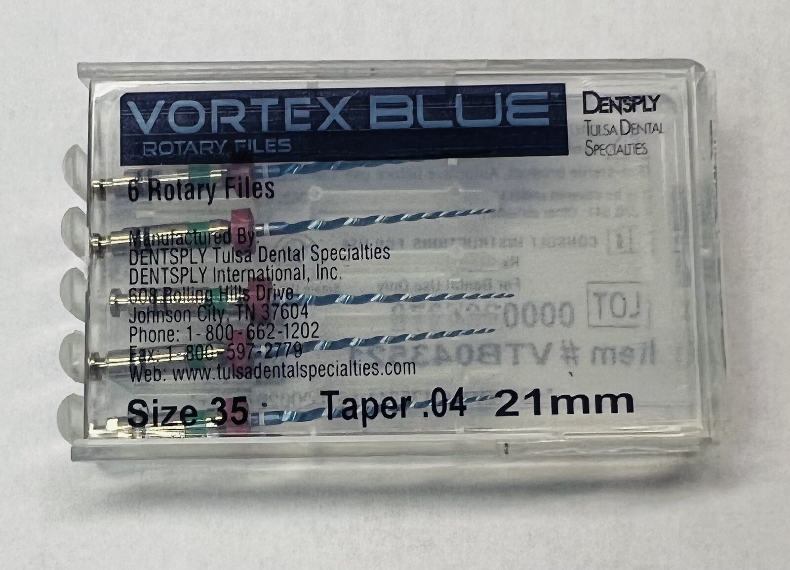 21mm .04 Vortex Blue #35 Rotary Files Dentsply Tulsa Dental Root Canal LOT OF 2