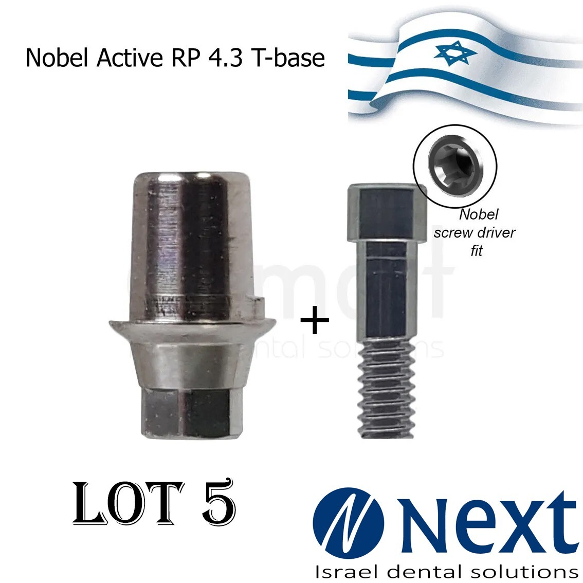 Lot x 5 T base Abutment Nobel Active RP 4.3 compatible screw cad cam