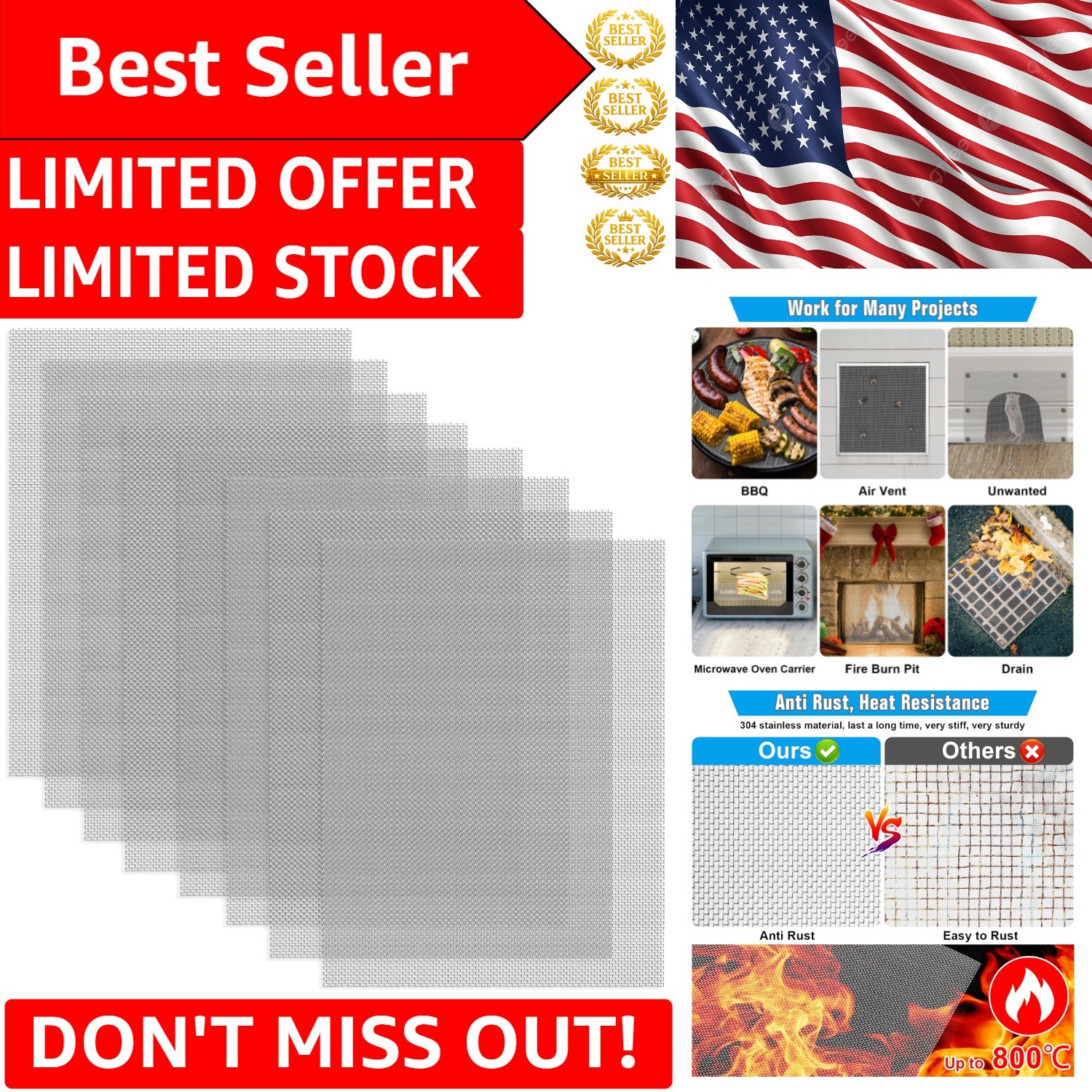 8-Pack Bendable Stainless Steel Wire Mesh Sheets 8.3”X11.8” for Garden & Craft
