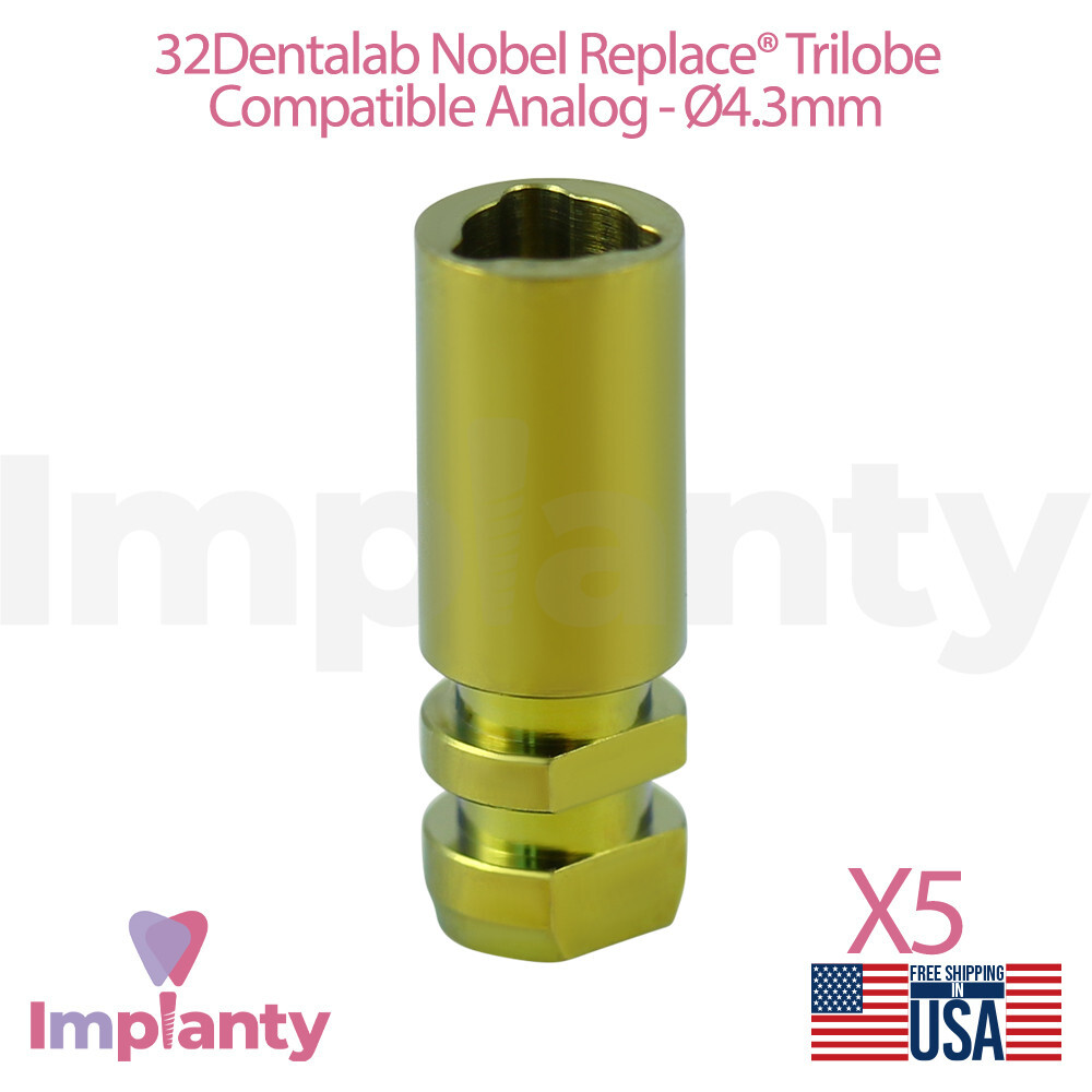 5x Dental Titanium Fixture Analog Yellow 4.3mm Compatible Nobel Replace Select