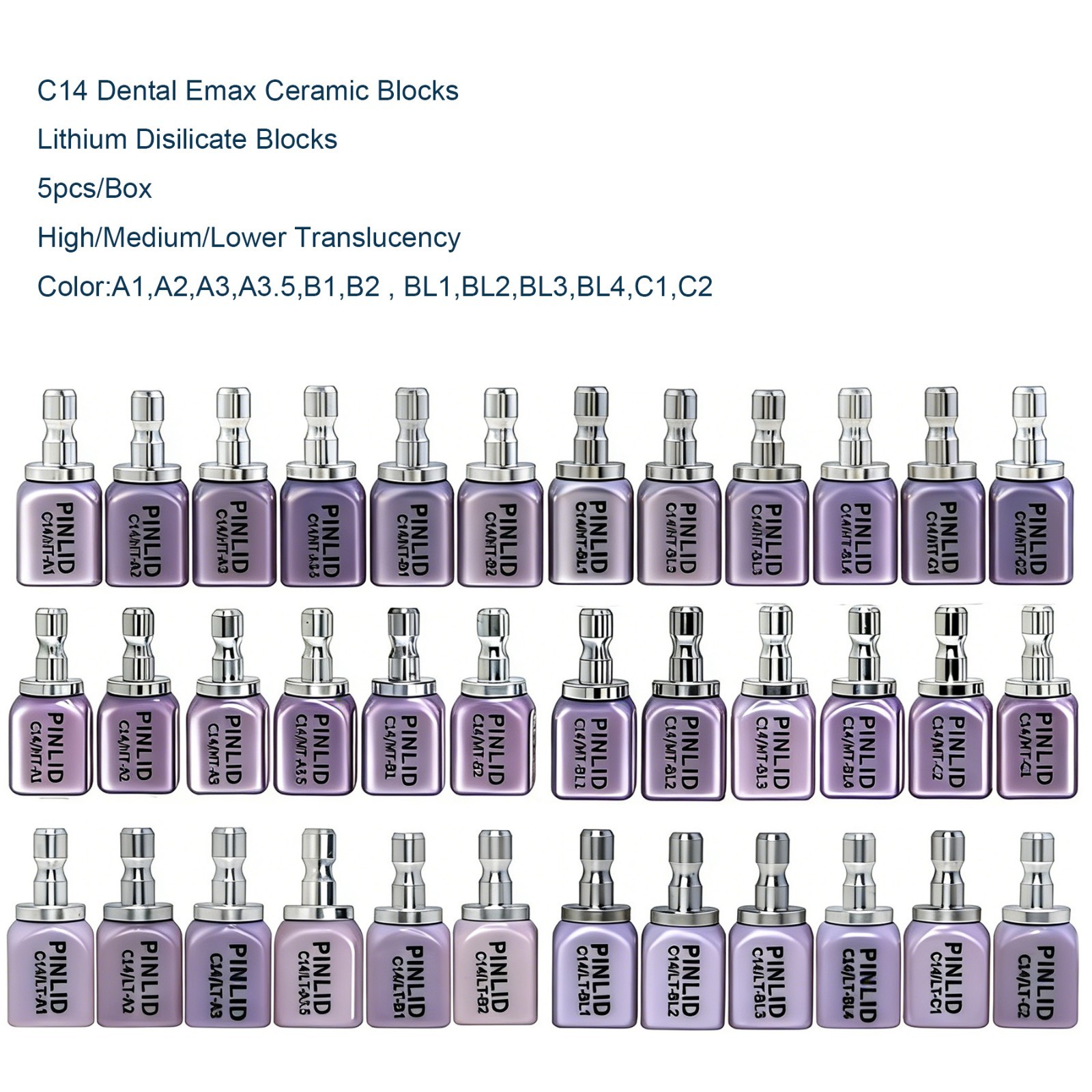 HT/LT/MT C14 For Sirona Cerec/Inlab IPS Emax CAD LS2 Glass Ceramic Blocks 5/PK