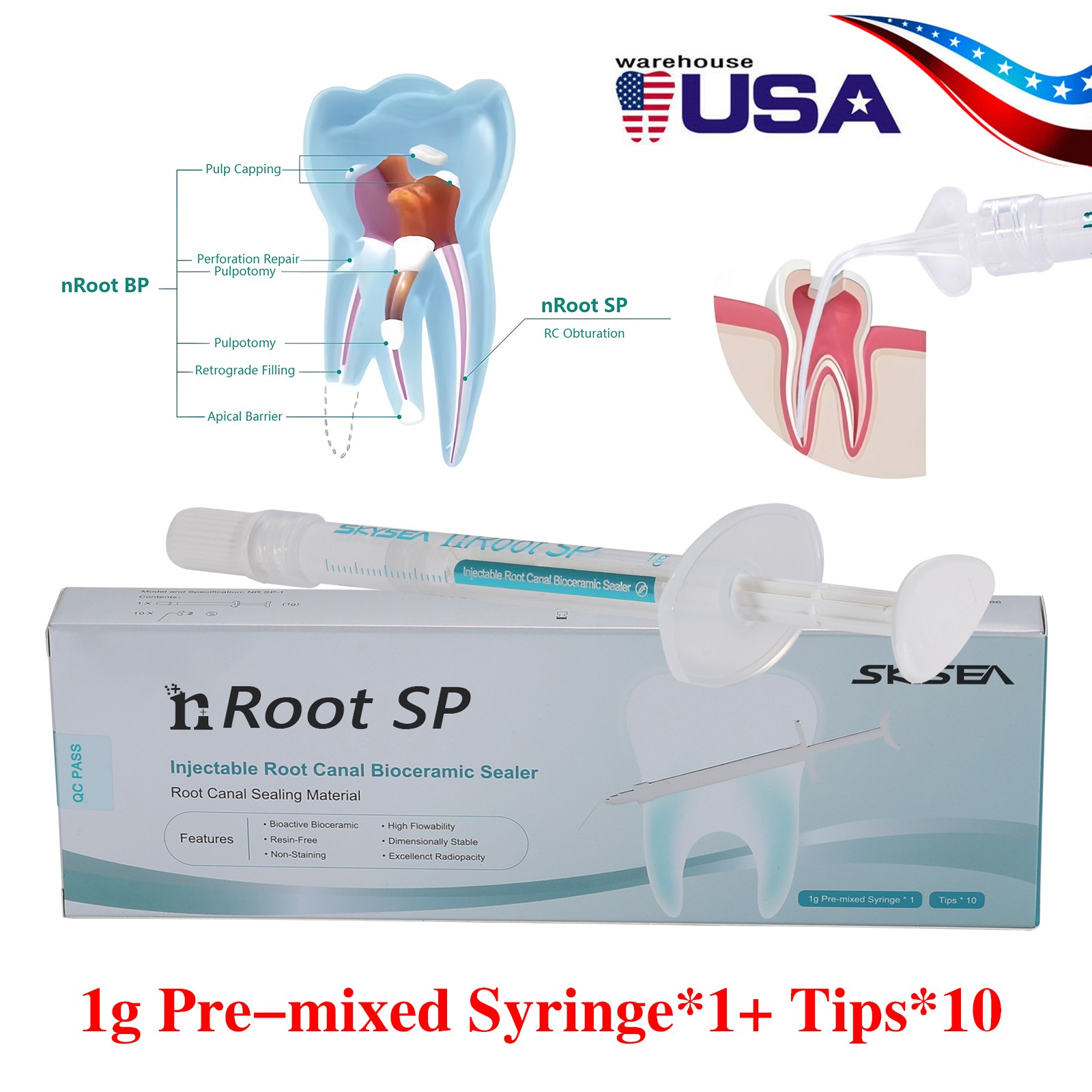 Root canal bioceramic sealer Root Canal Endo Filling Cement 1g +10 Tips Dental