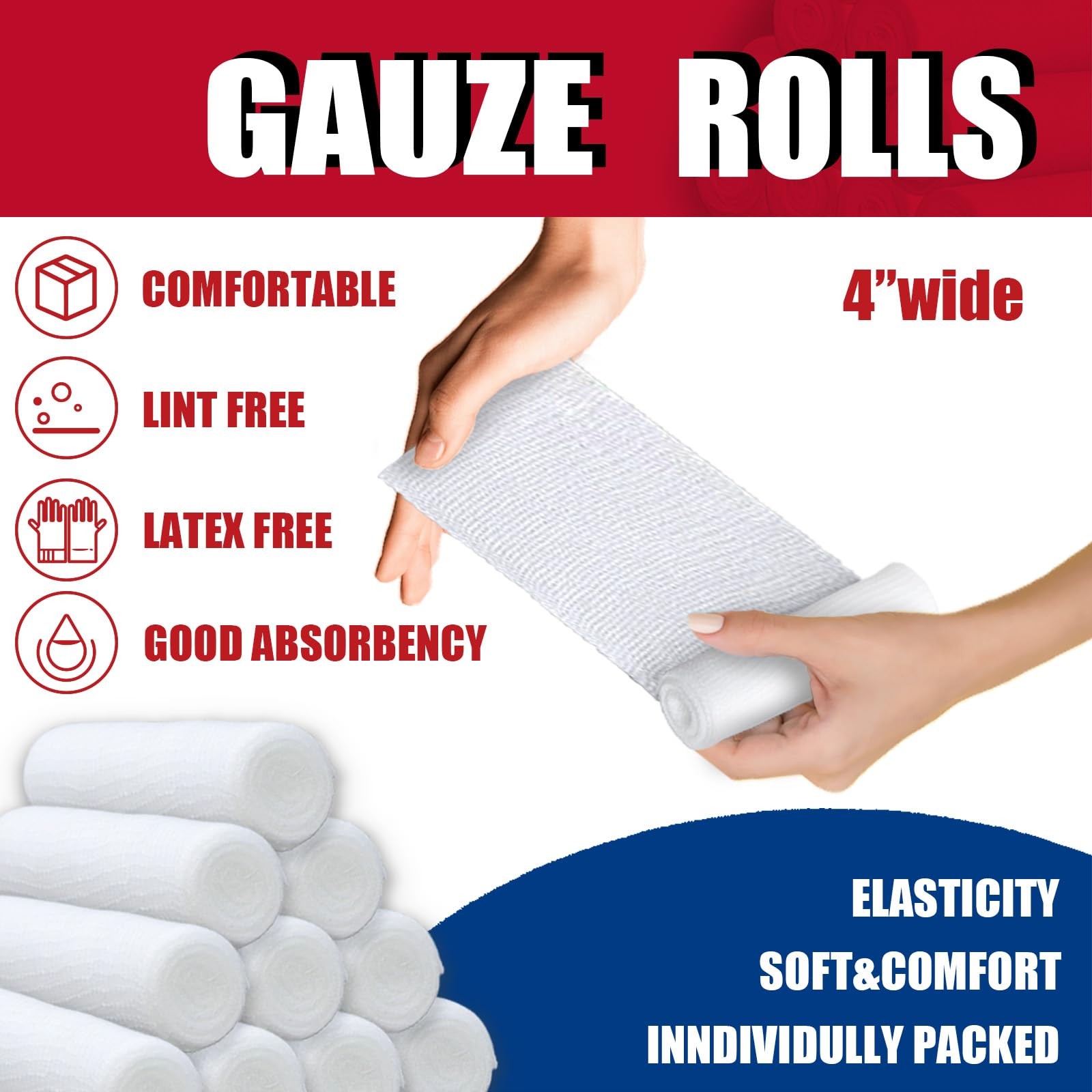 KIWAEZS 24 Pack Gauze Rolls Bandages 4 ” x 4.1 yd Premium Quality of 24