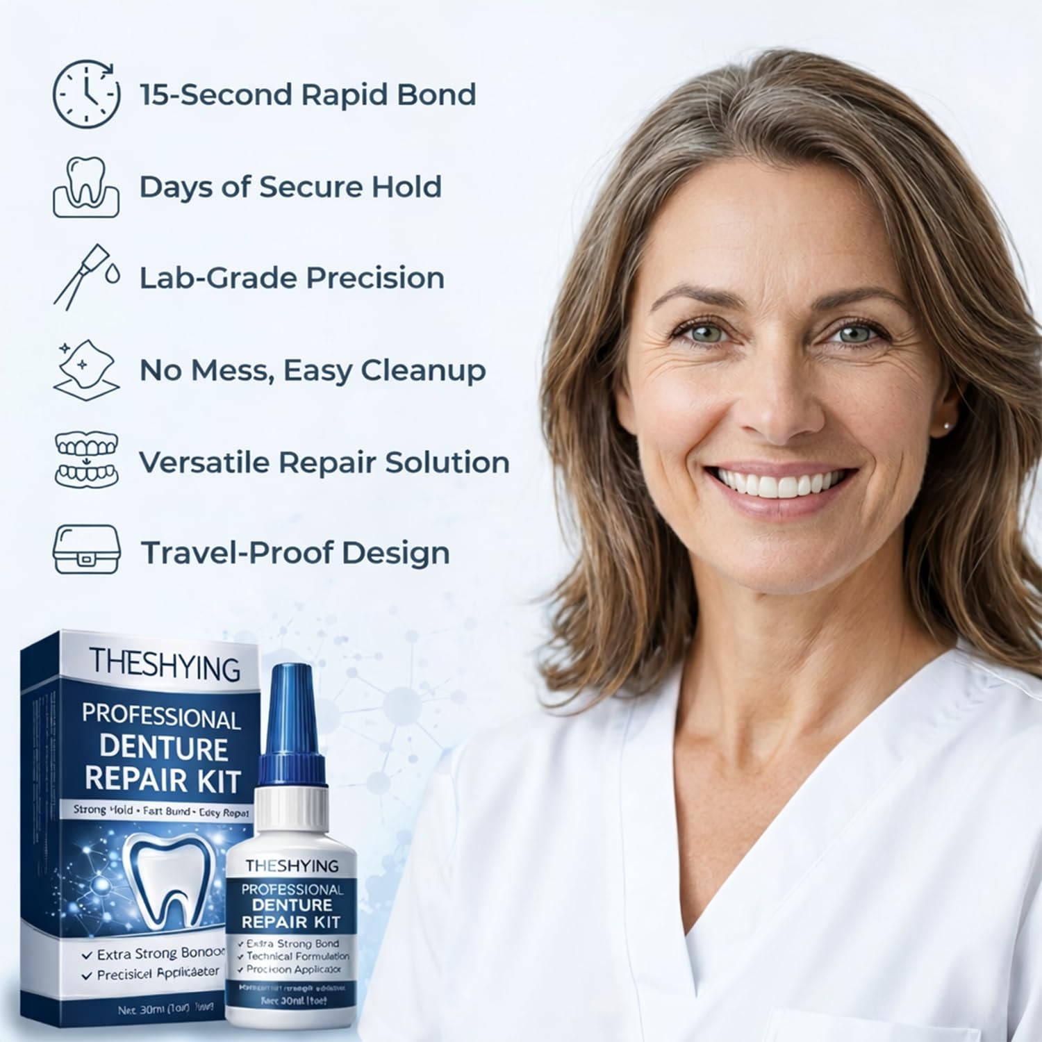 Professional Dental Lab Glue – Quick Bonding for Dentures – 2 oz Safe Formula