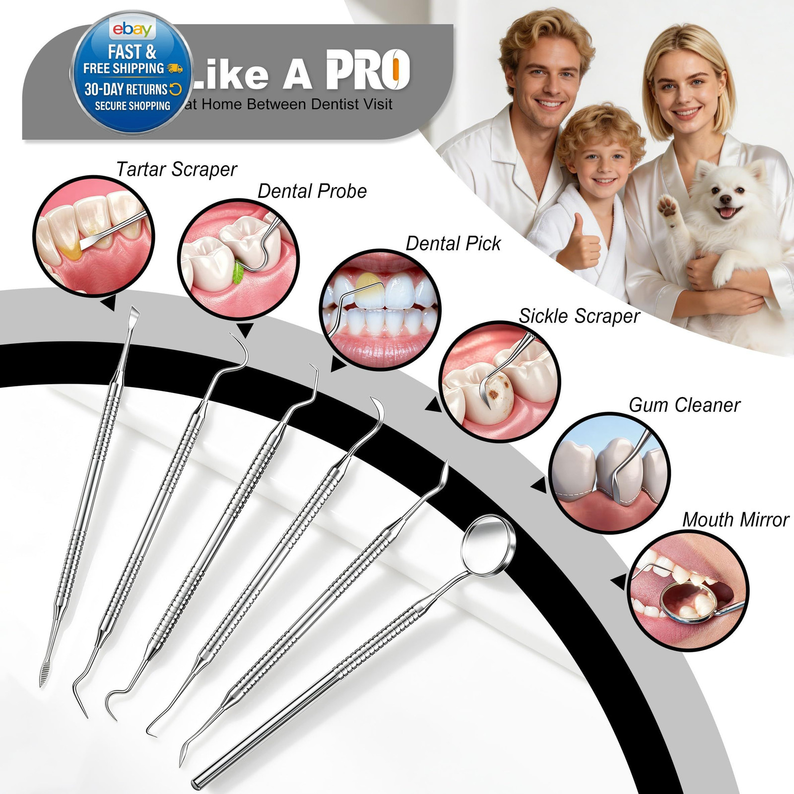 Dental Pick for Teeth Cleaning, Stainless Steel Hygiene Kit with Case