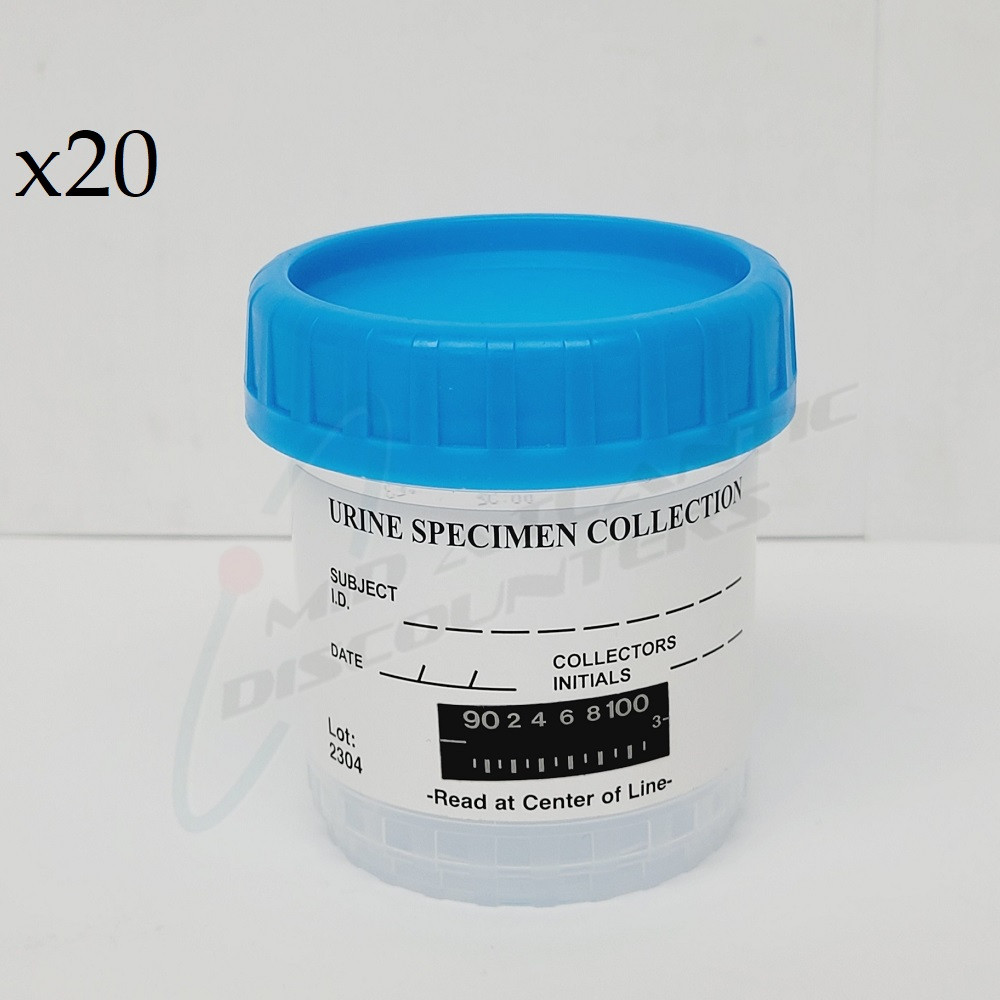 20 – 3oz Urine Sample Specimen Collection Cups with Temperature Strip & Blue Lid