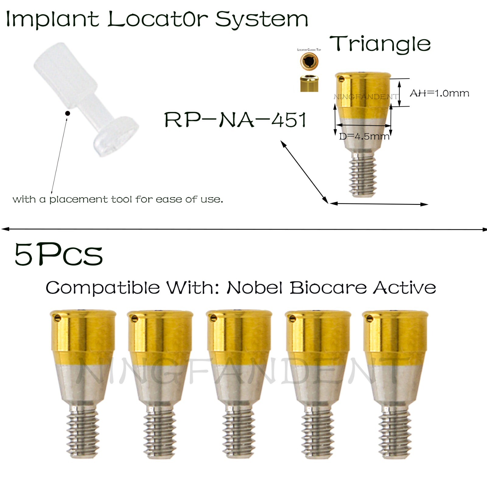 Nobel Biocare Active RP Locator Abutments For 1-5mm GH Conical Connection Ø4.3mm