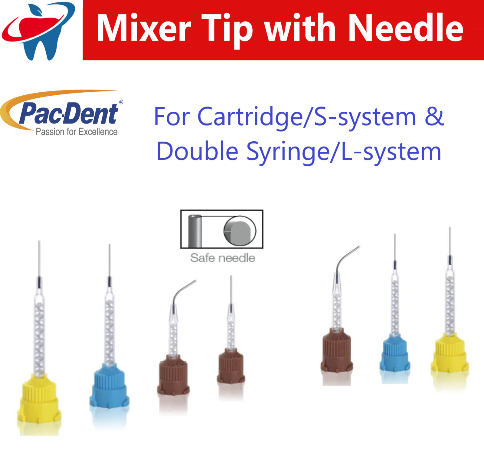 Dental HP Mixing Tips Colibri Mixer Tip with Needle 20Ga, 17Ga, Blue, Brown 20Pk