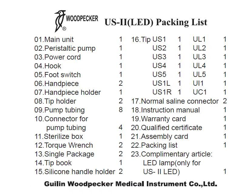 Woodpecker US-II LED Piezo Bone Ultrasurgery 2 x LED Handpieces 14 x Tips