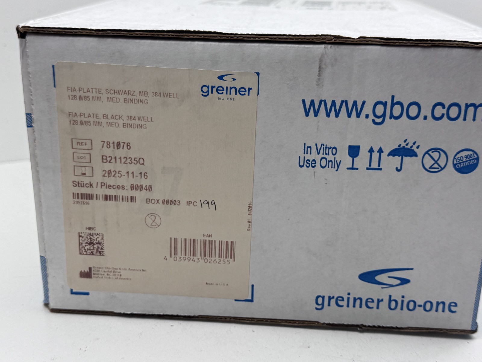 (Case of 40) Greiner Bio-One 781076 FIA-Plate Black 384-Well Microplate EXPIRED