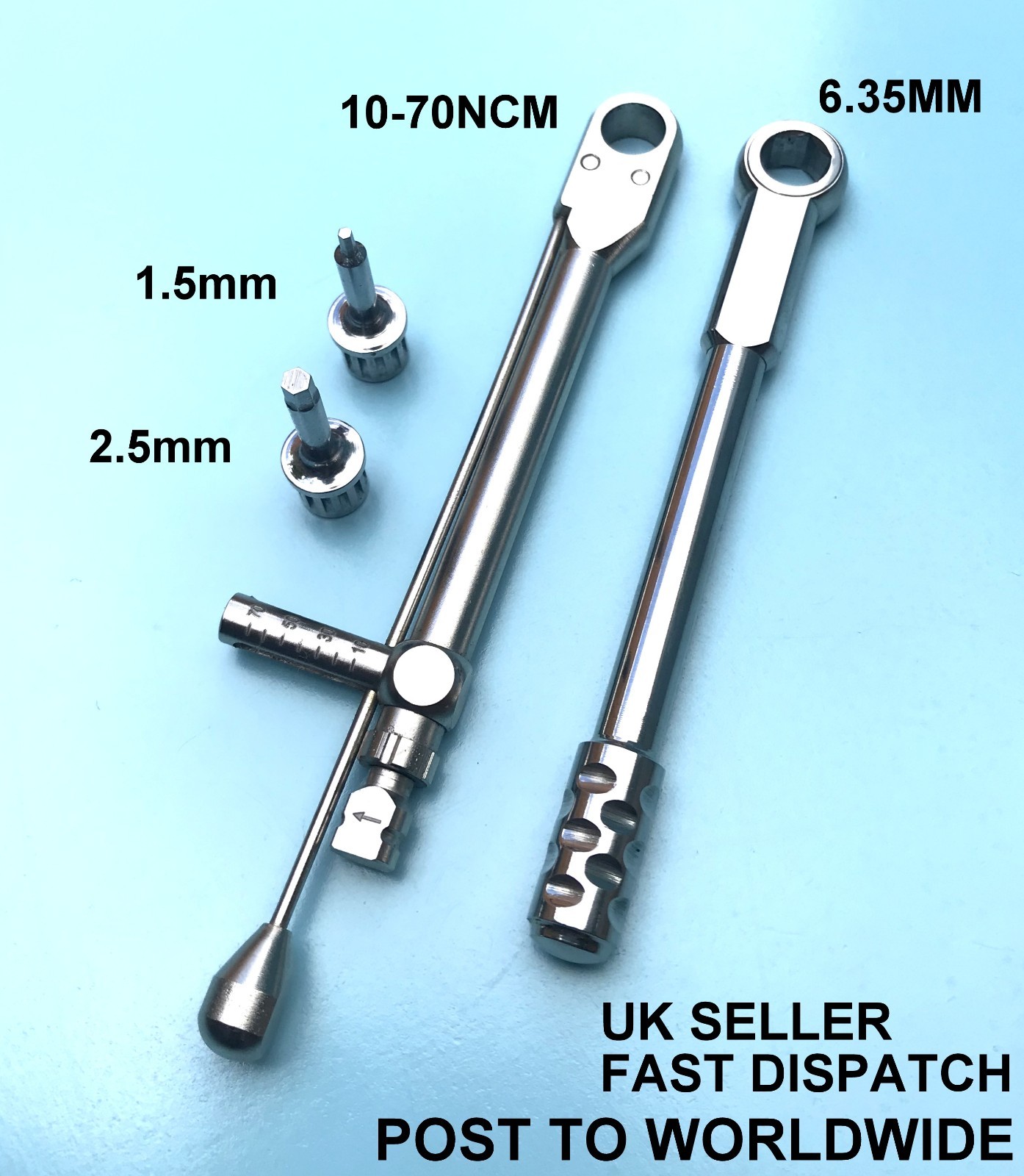 Dental Implant Torque Wrench Ratchet 10-70 NCM with Drivers & 6.35mm Wrench CE