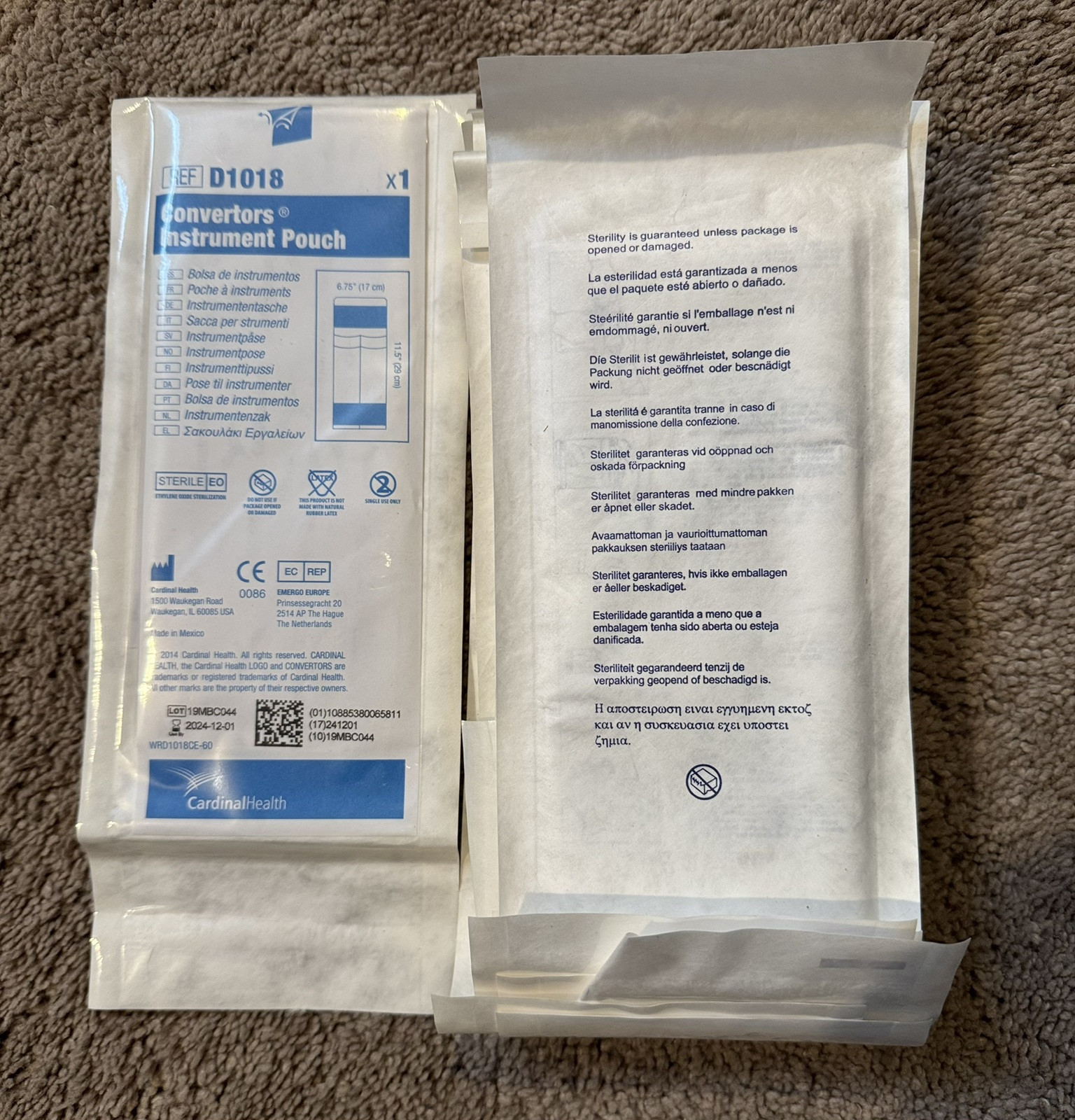 Lot Of 10 Cardinal Health Convertors Instrument Pouch D1018 Exp 12/24