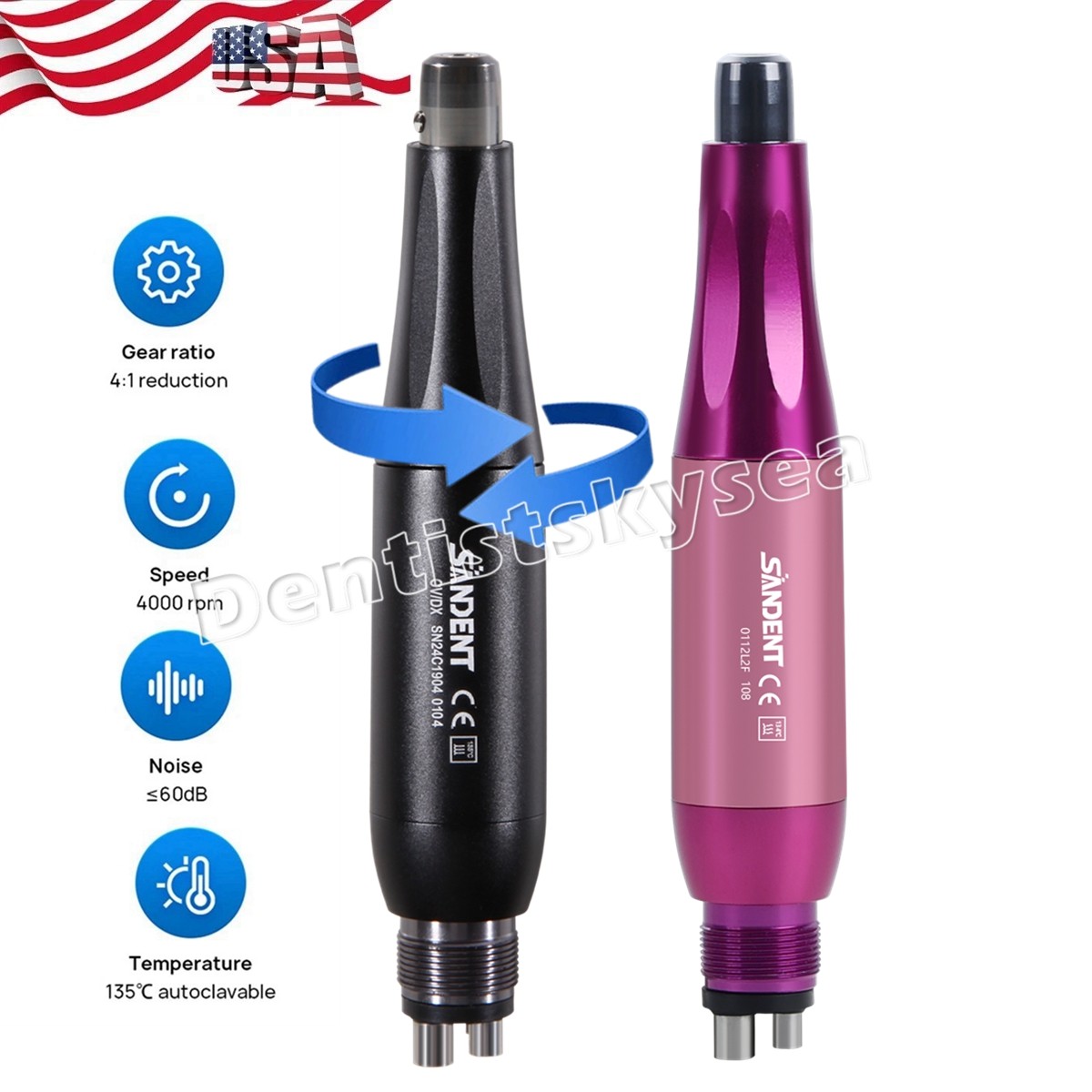 Dental 4:1 Hygiene Prophy Handpiece 360° Swivel Straight Cone Air Motor 4Holes