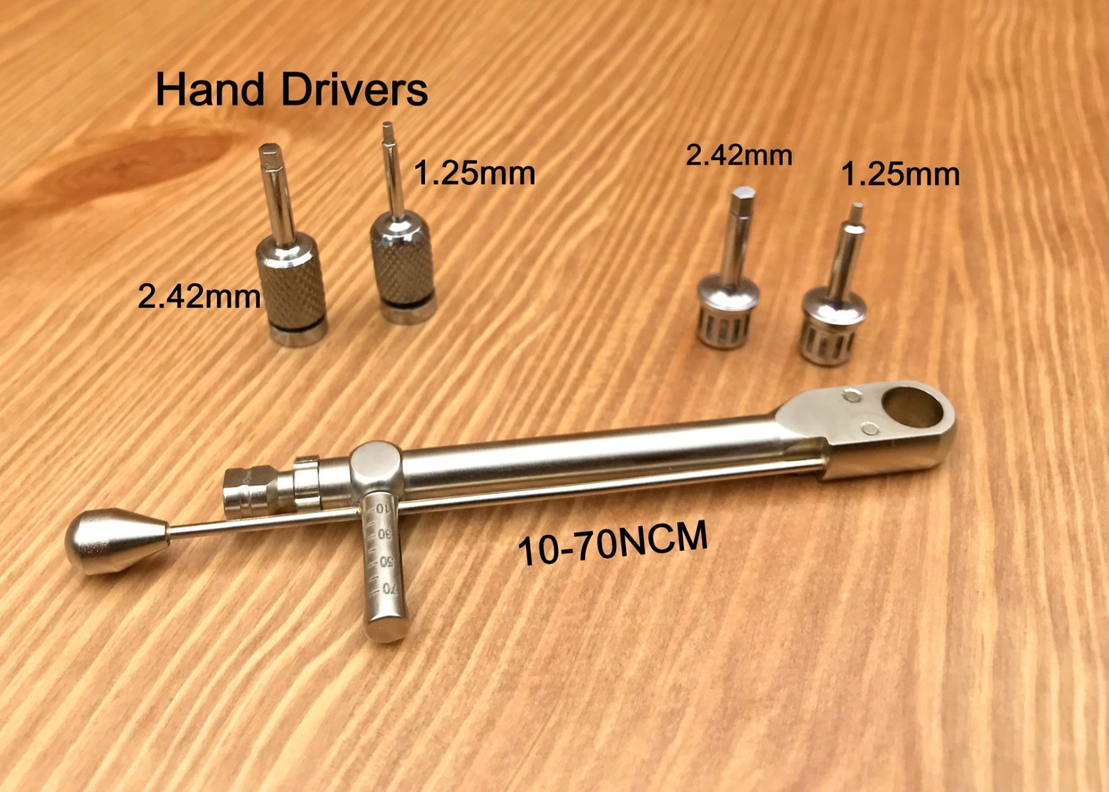 Dental implant Torque Wrench Ratchet 10-70 Ncm & Hex + Hand Drivers CE