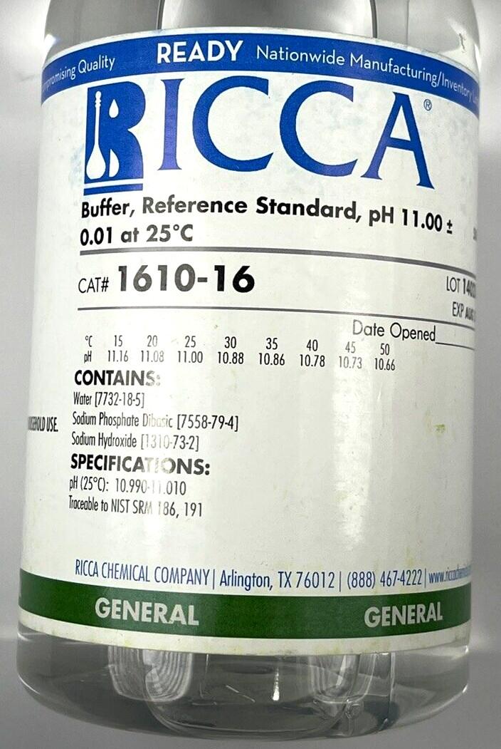 (Qty 3) Ricca – 1610-16 500mL Buffer, Reference Standard, pH 11.00 Exp Aug 2025