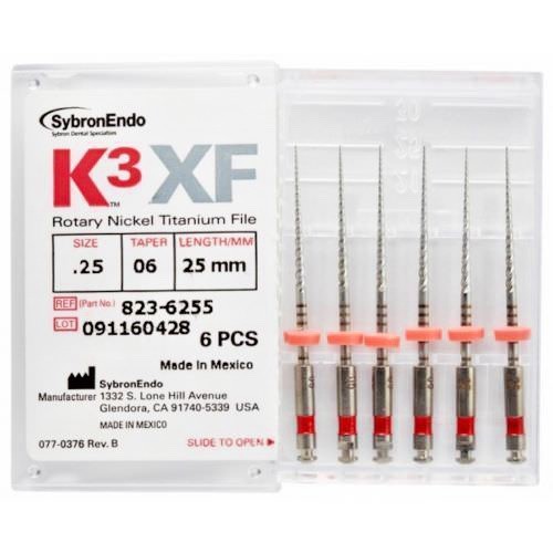 Sybron Endo K3 Nickel Titanium Files 21,25,30mm 6/Count .06 #15 825-6155