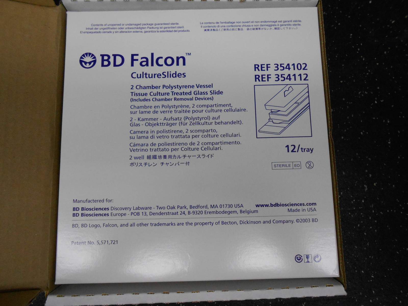 BD FALCON 354112 CASE OF 24 CULTURE SLIDES 2 CHAMBER POLYSTYRENE VESSEL