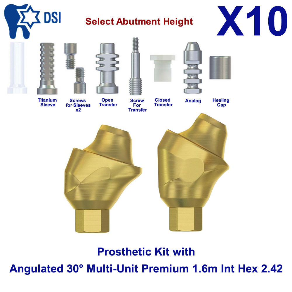 10x Prosthetic Kit DSI Angulated Abutment 30° Multi-Unit 1.6m Int Hex 2.42