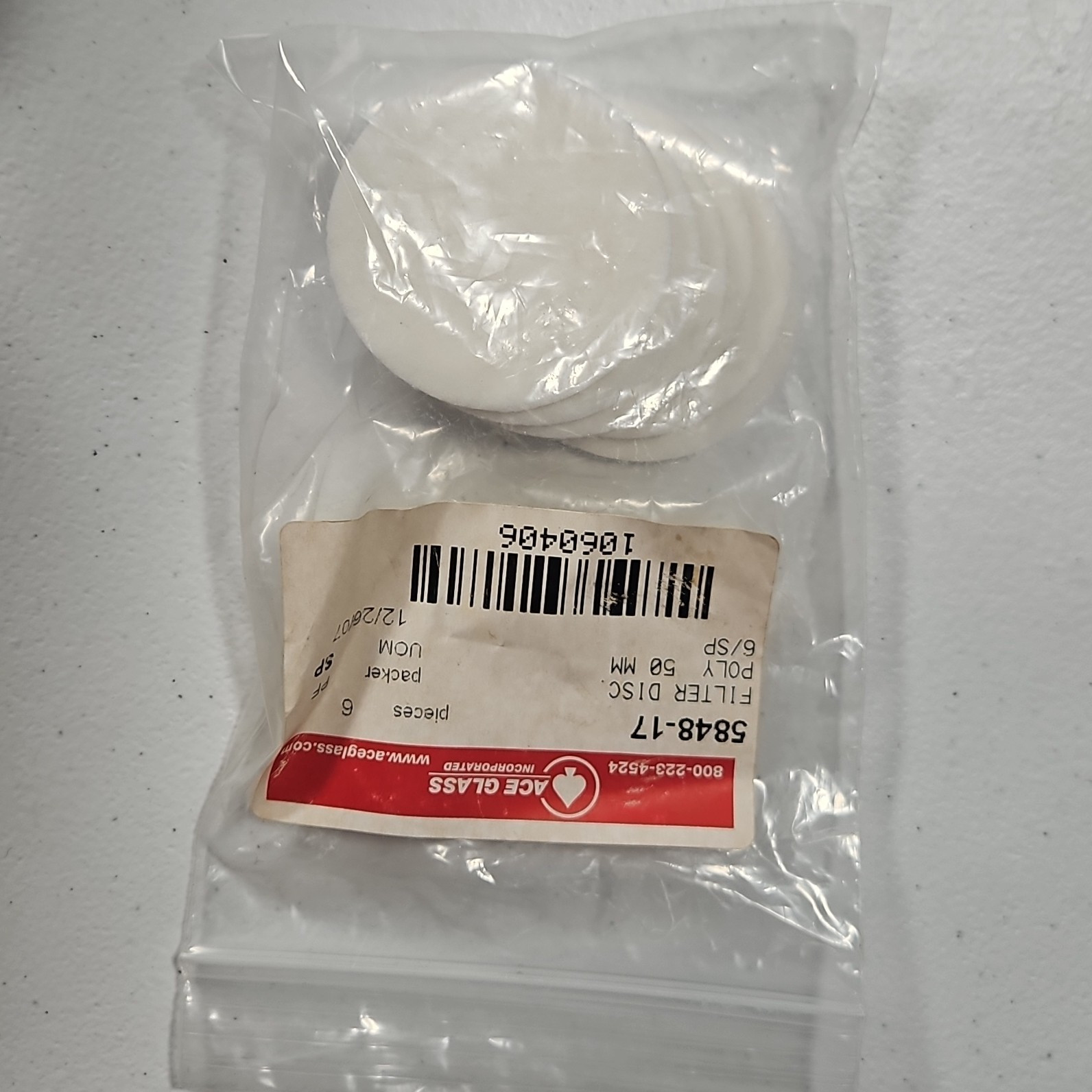 Ace Glass 5848-17 Poly Filter Disc 50mm, 6 Pack for Physical/Medical Labs