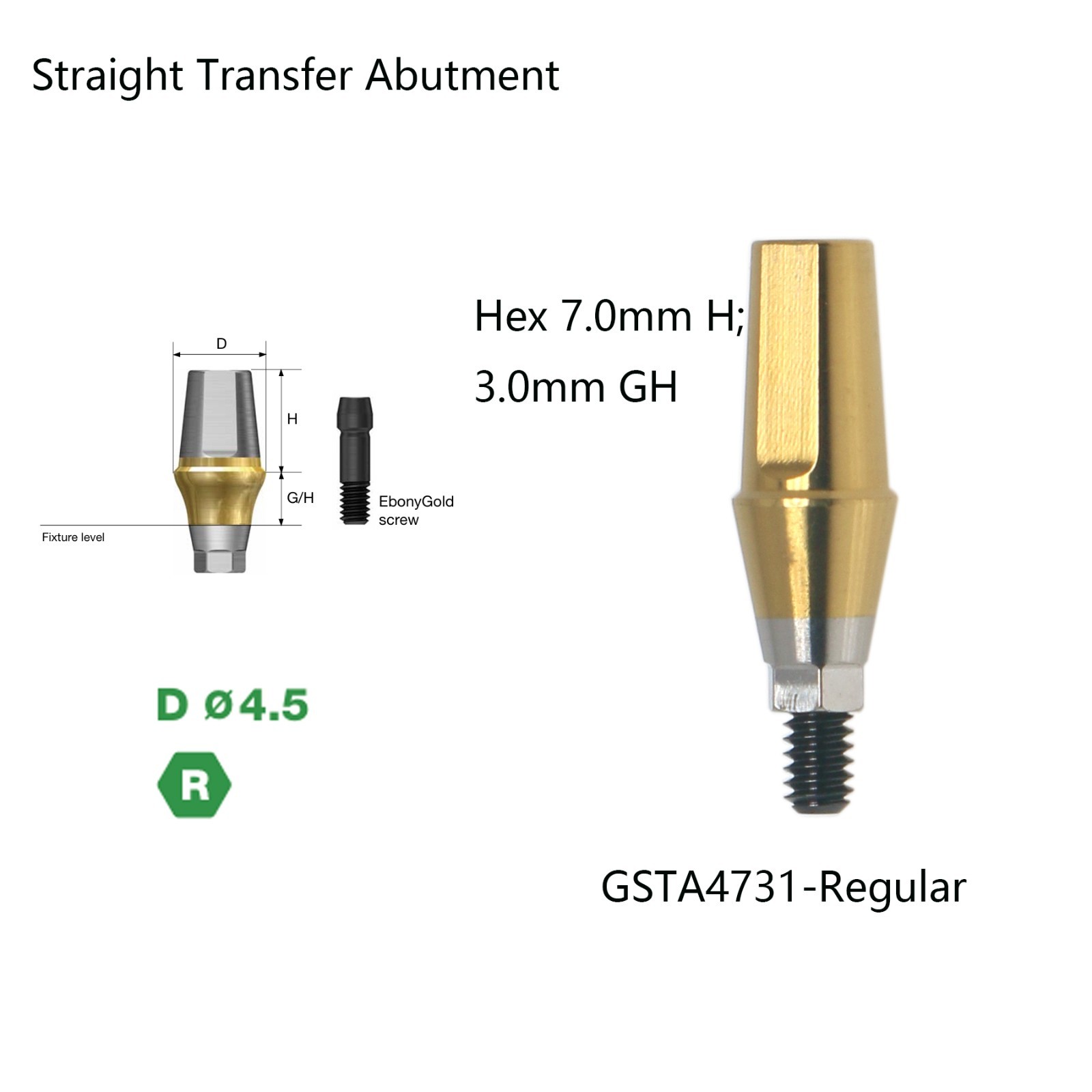 US Titanium straight abutment 7.0mm H compatible DIO UF II Platform Hex Regular