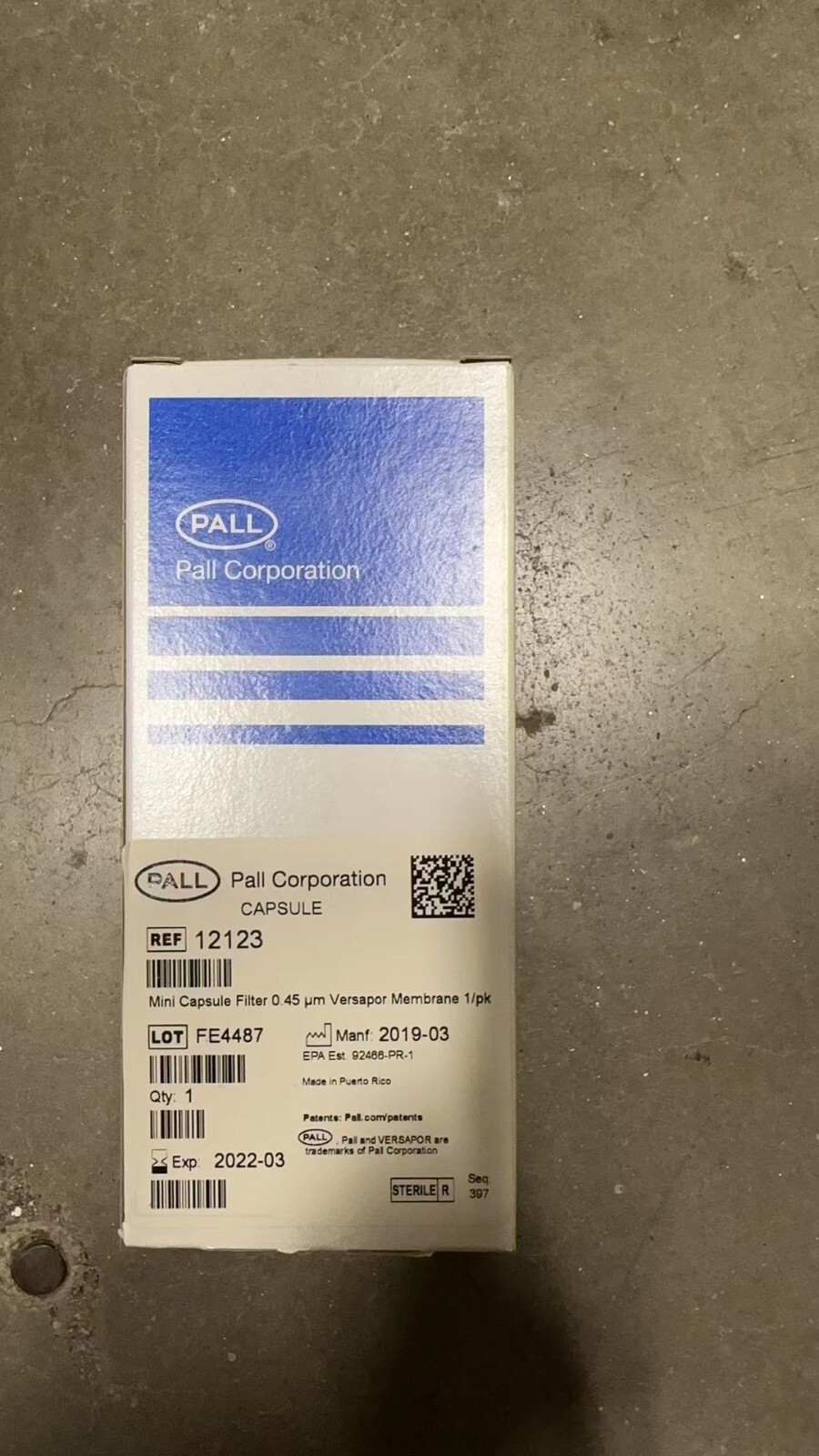 Pall 12123 Mini Capsule Filter Sterile 0.45um 1/Pack