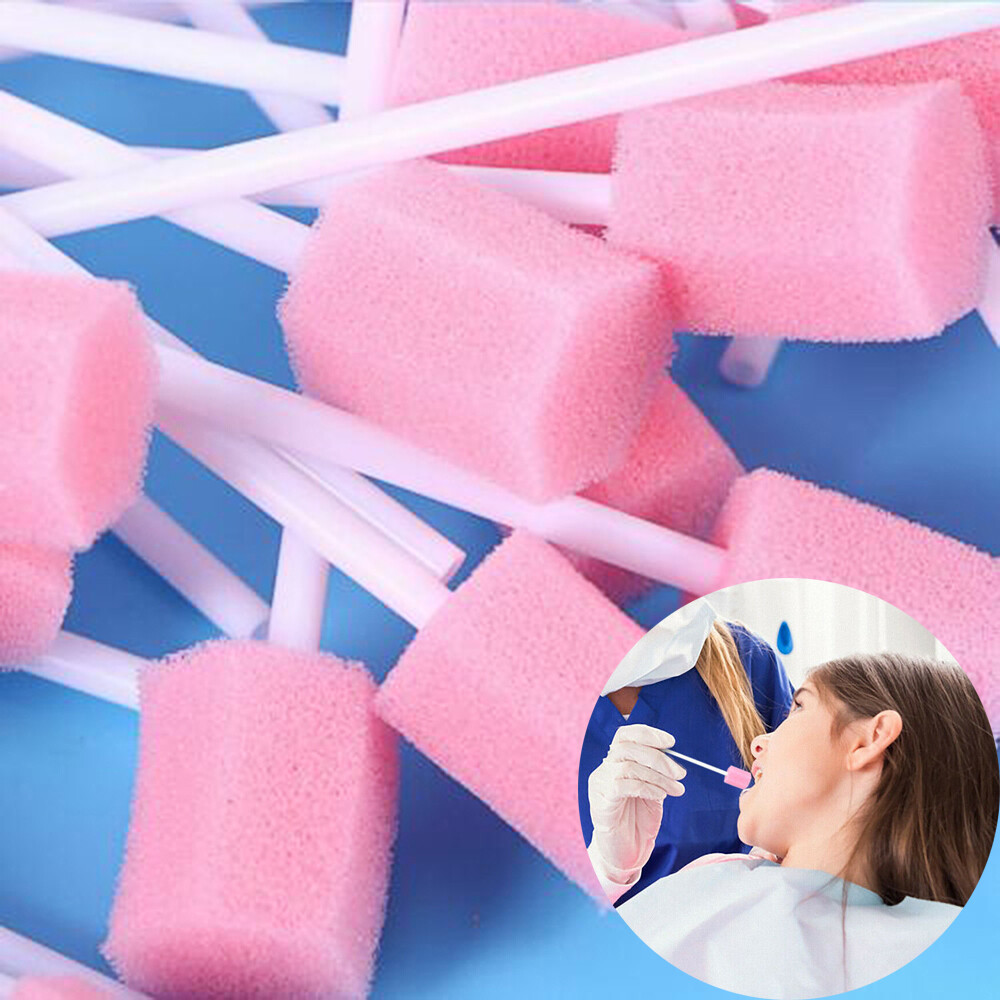 100PC Disposable Sponge Stick Disinfectant Tooth Cleaning Swabs Dental Oral Care