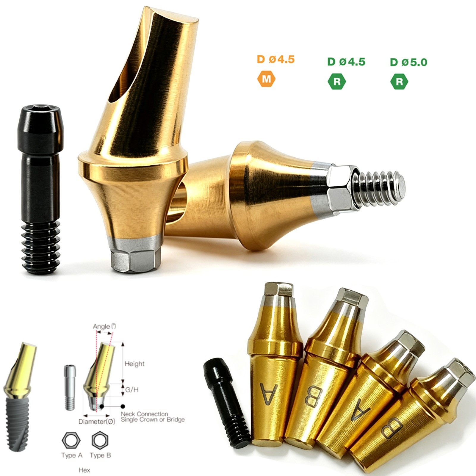 US Dental Titanium Straight & Angled 17°Abutment fit Hiossen ET OSS Prosthetics