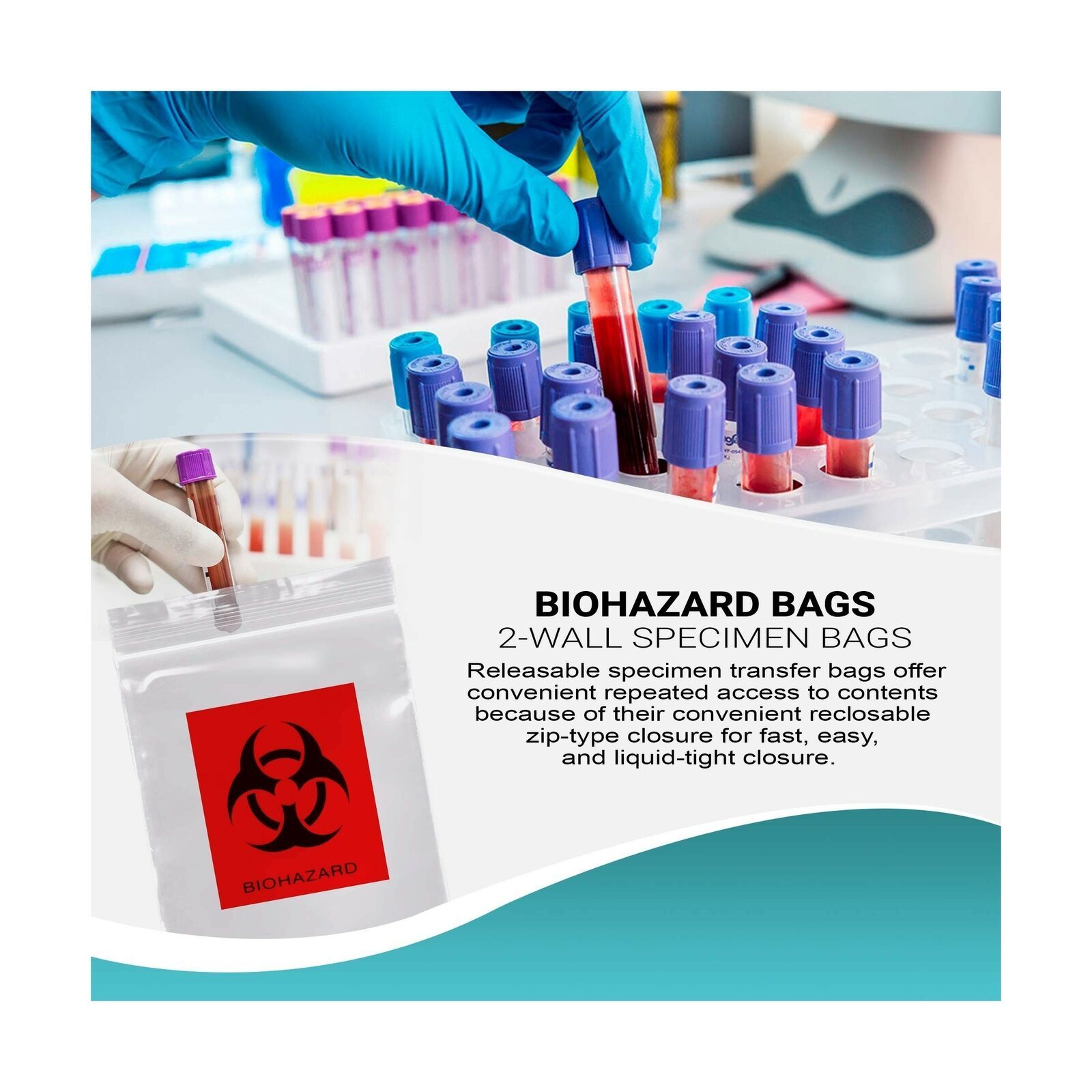 APQ Pack of 100 Biohazard Specimen Bags Black and Red 3 x 5 Zipper Top Plasti…