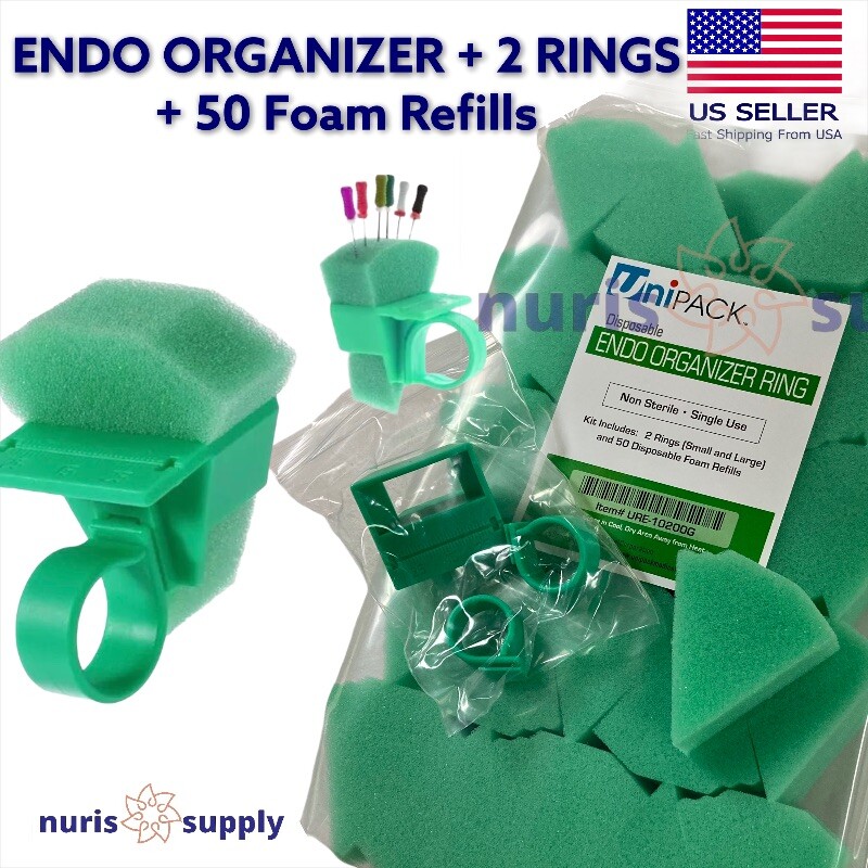 Dental Endodontic Foam Endo Organizer + 2 Rings + 50 Foam Refills One-FingerHold