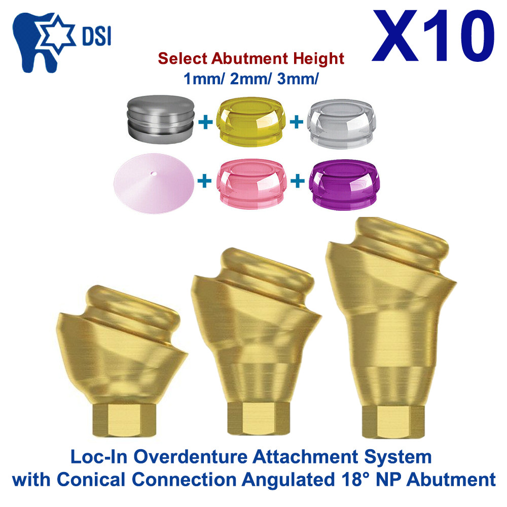 10 Prosthetic Kit Conical Loc-In Angulated 18° NP Attachment Abutment 4 Caps