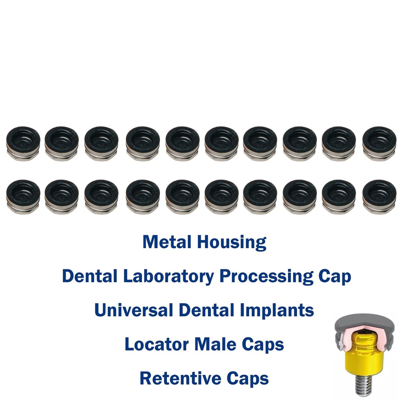 US 20Pcs Metal Housing Laboratory Processing Caps for Implant Locator Abutments