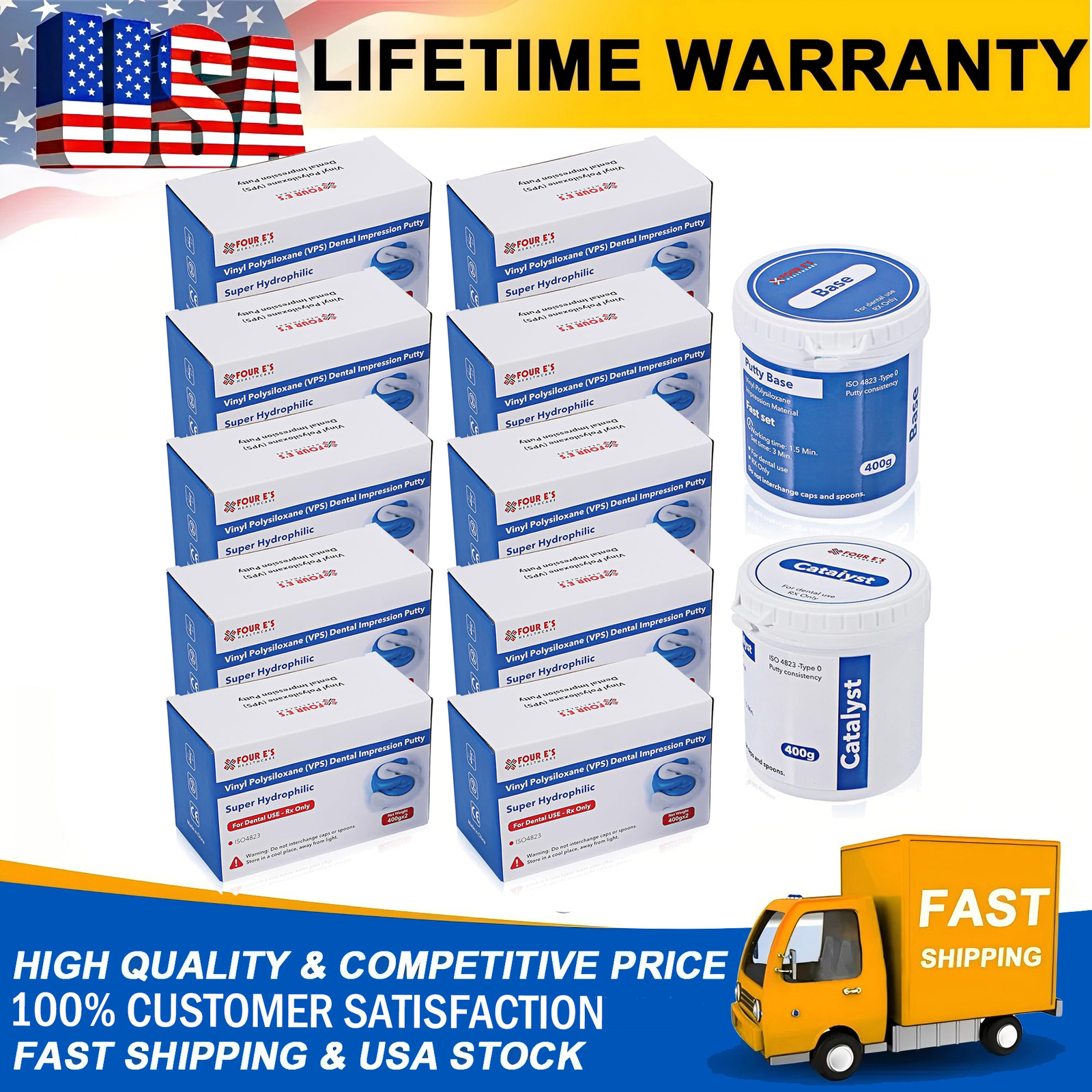 10Pcs Dental Impression Putty Fast Set 800g VPS Putty (400g Base&400g Catalyst)