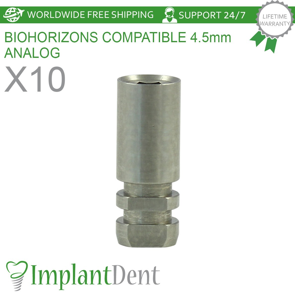 10x Dental Fixture Analog 4.5mm Compatible Stainless Steel Tool Int Hex