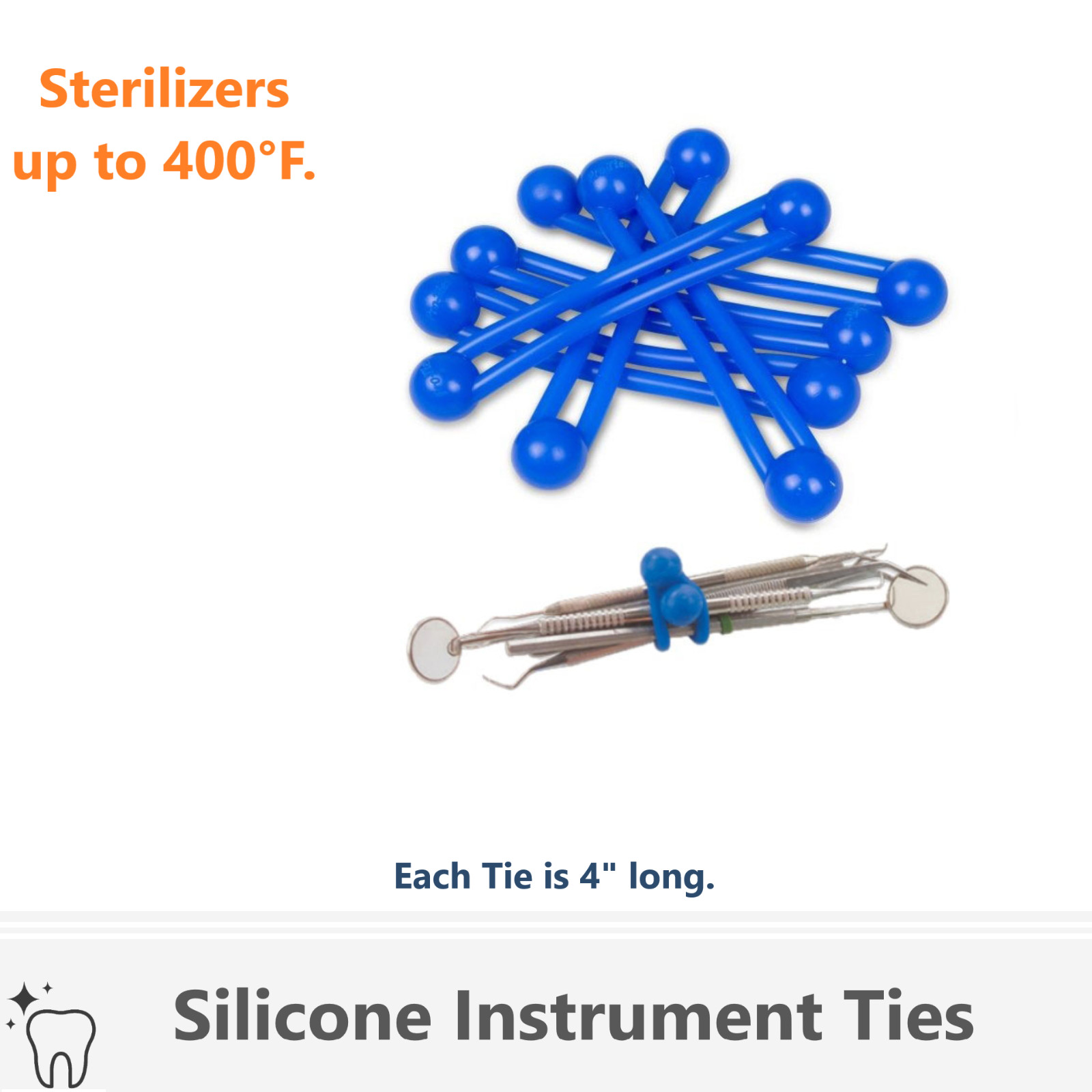 Dental Silicone Instrument Ties – Bundling System, Sterilize Upto 400F, 4″ Long