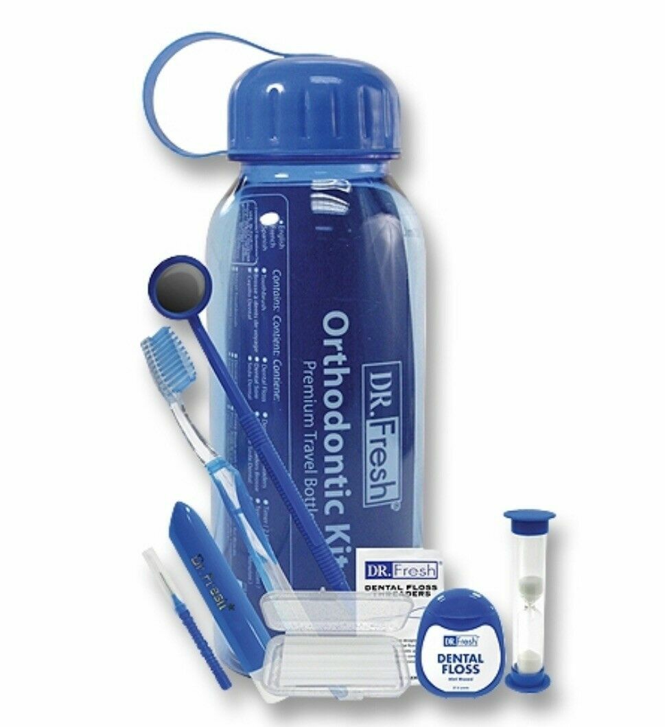DR. FRESH ORTHODONTIC KIT PREMIUM TRAVEL BOTTLE (purple/blue/green) NEW