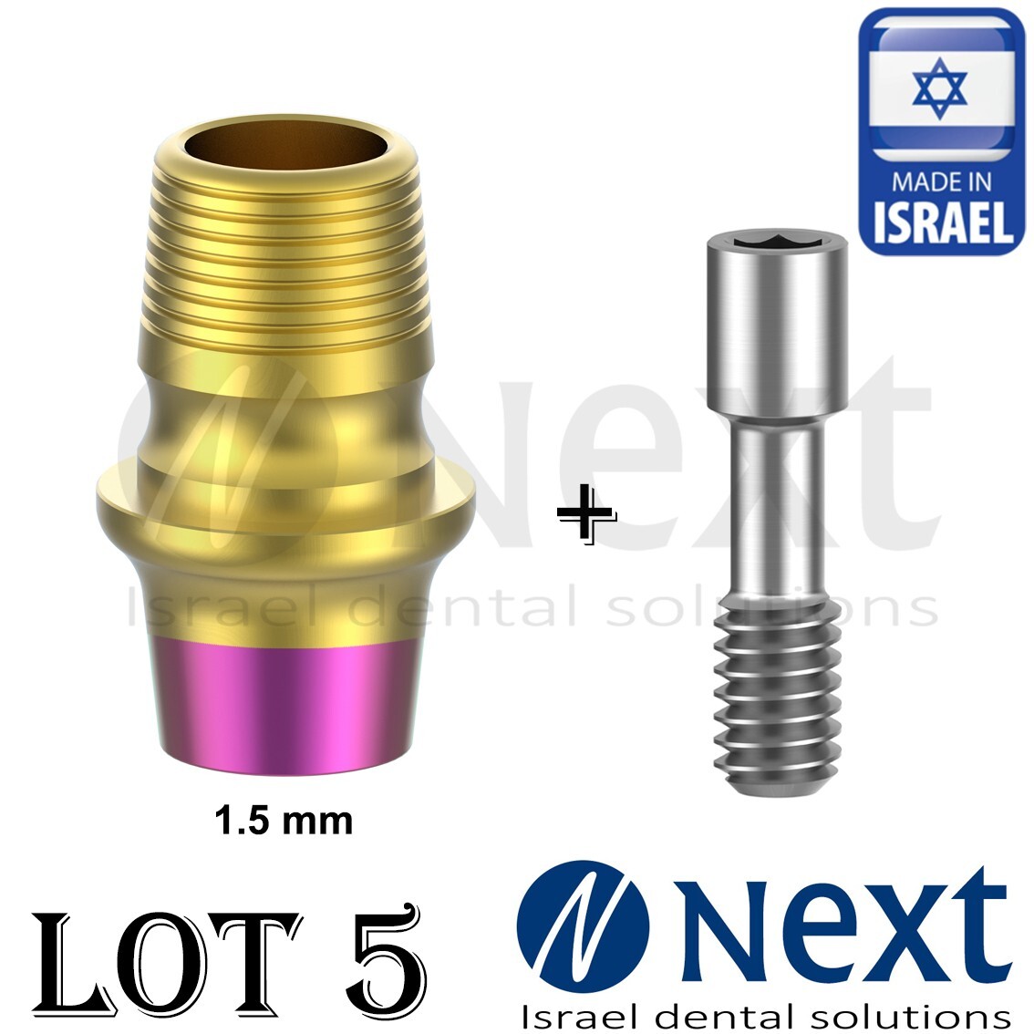 LOTx5 Abutment T-Base CAD/CAM MIS conical C1 V3 SP fit NON HEX 1.5 mm colored