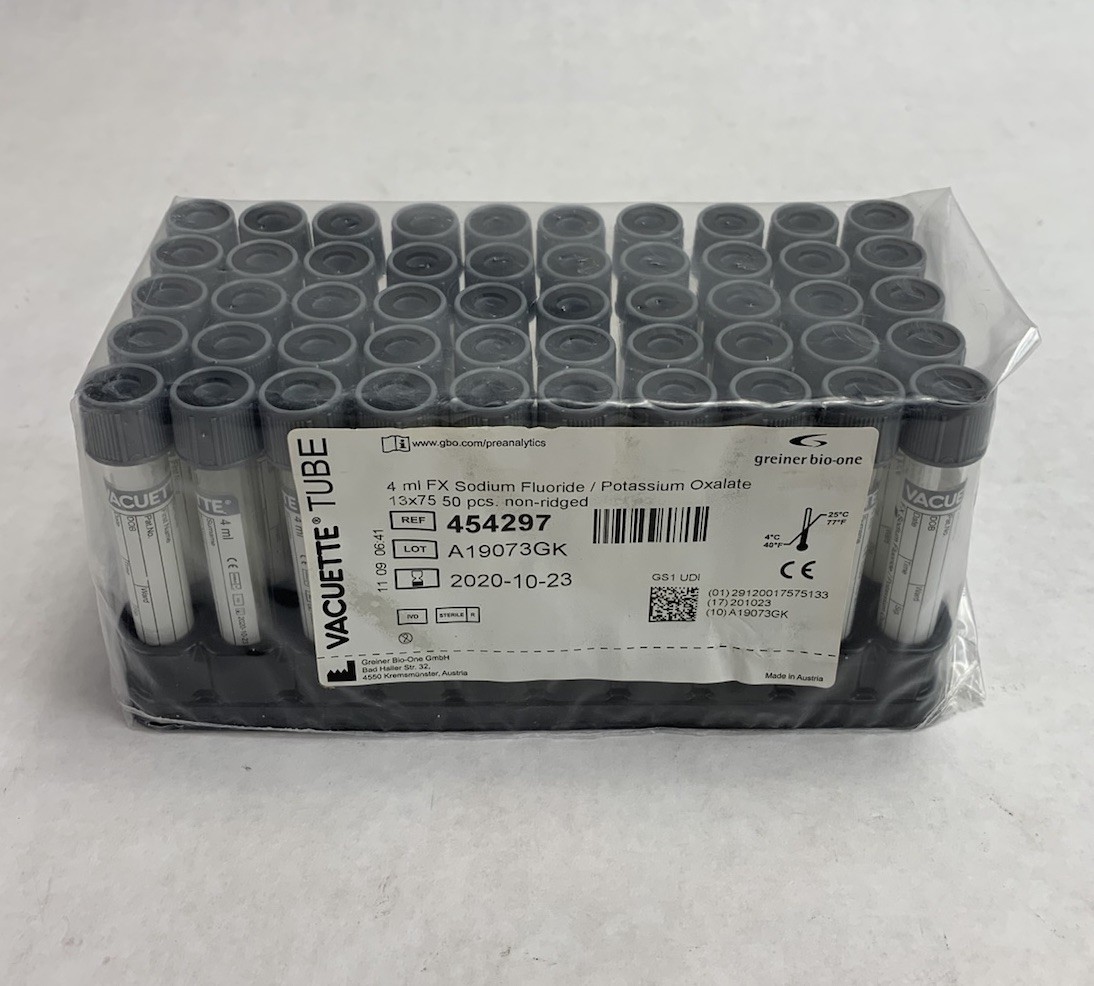 Vacuette 454297 4ml FX Sodium Flouride / Potassium Oxalate 50pcs Tubes – Empty